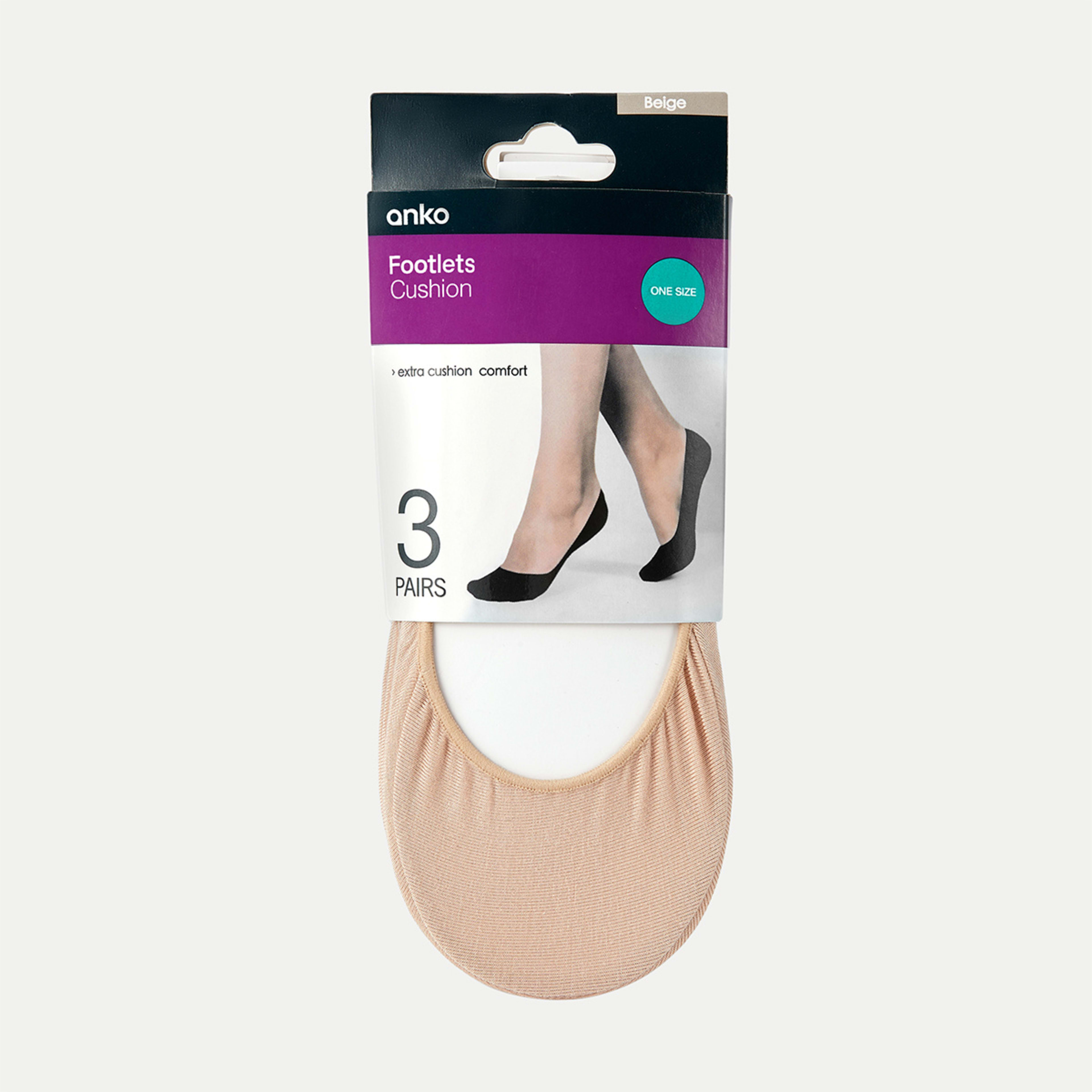 3 3 Pack Cushioned Footlets Beige, 3 of 3