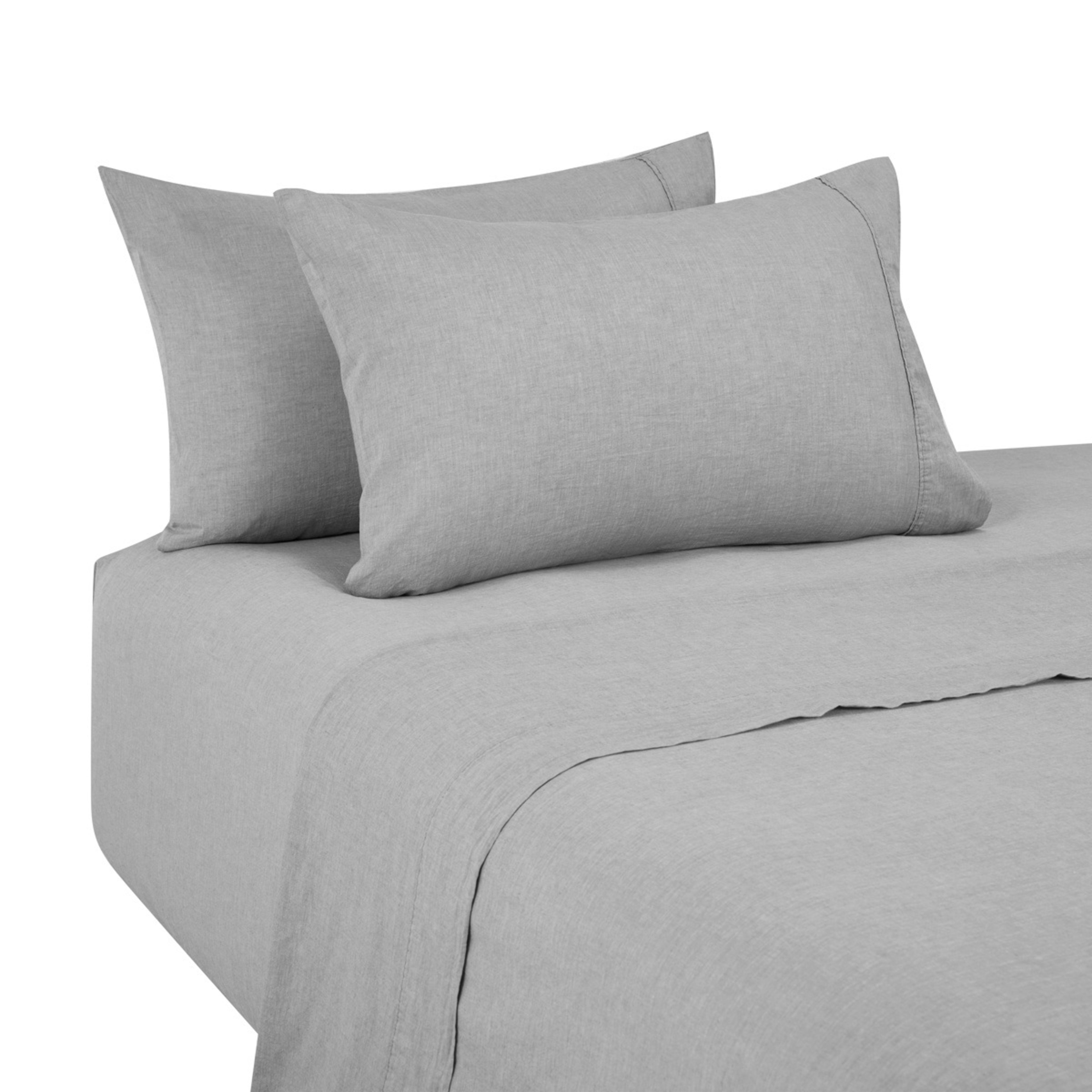 5 Stonewashed Chambray Cotton Sheet Set - Double Bed, Grey, 5 of 7