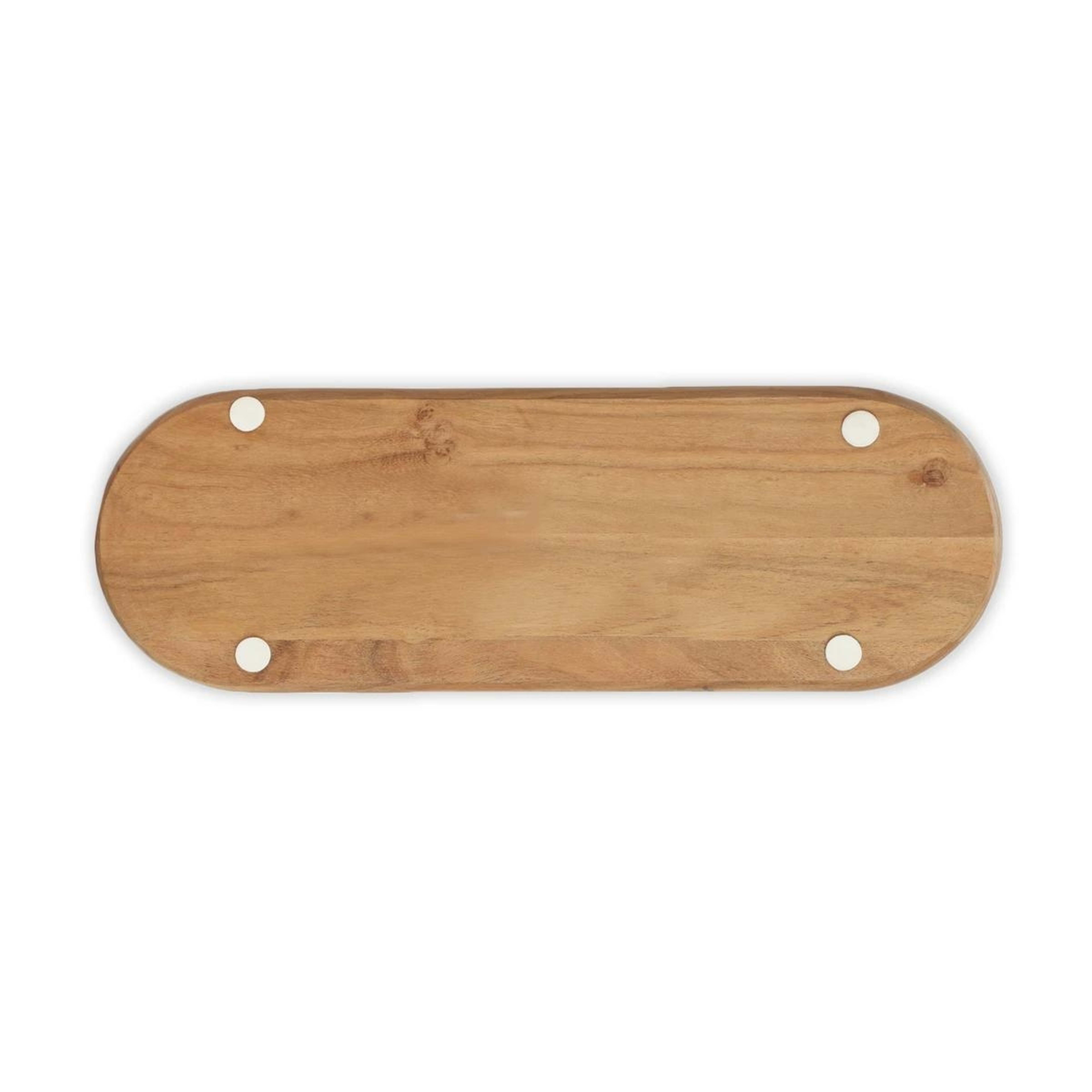 6 White Enamel and Acacia Wood Oval Platter, 6 of 6