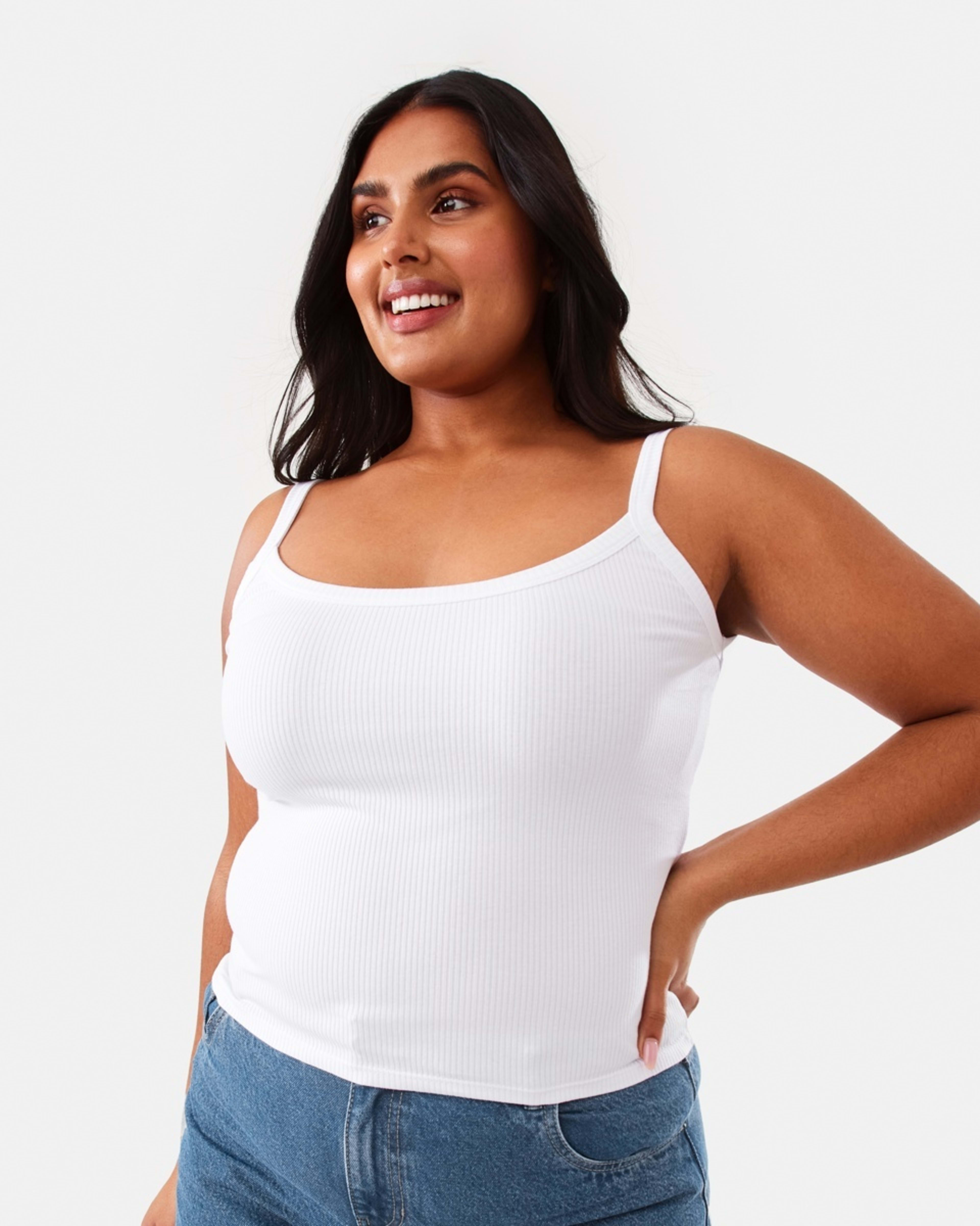 3 Sleeveless Rib Scoop Neck Cami White, 3 of 9