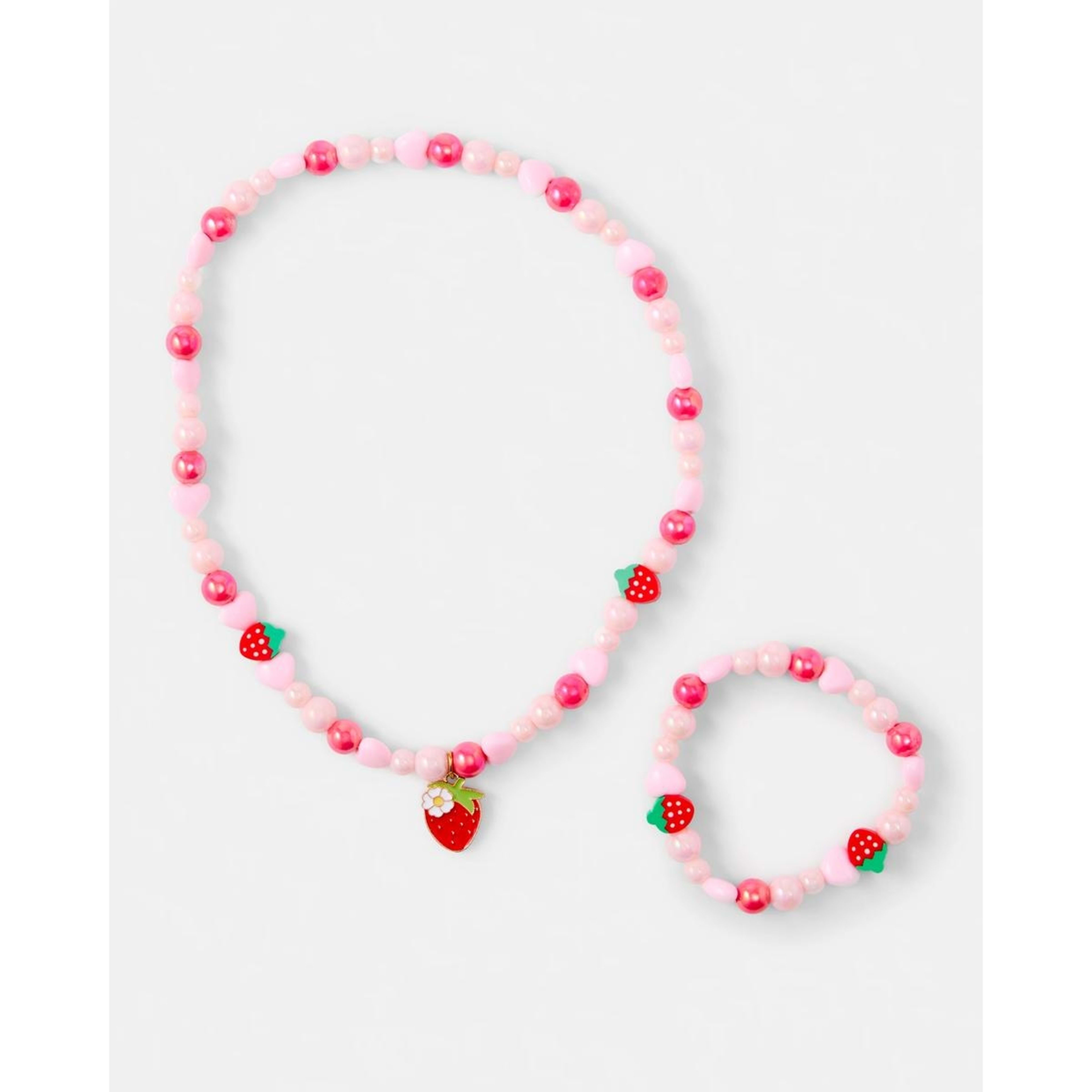 1 2 Pack Strawberry Necklace and Bracelet Set - Red and Pink, 1 of 4