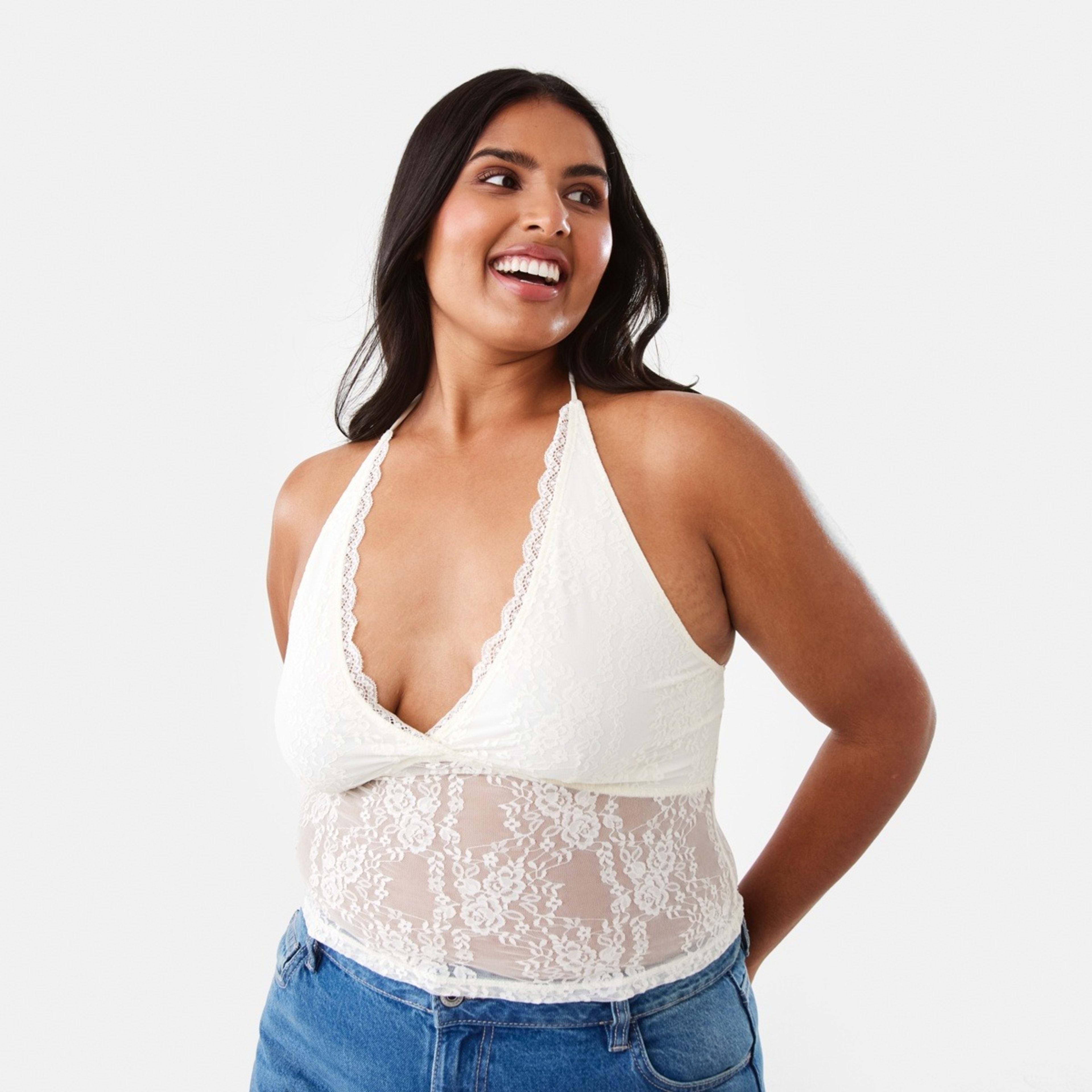 3 Sleeveless Lace Halter Top Prtn White, 3 of 10