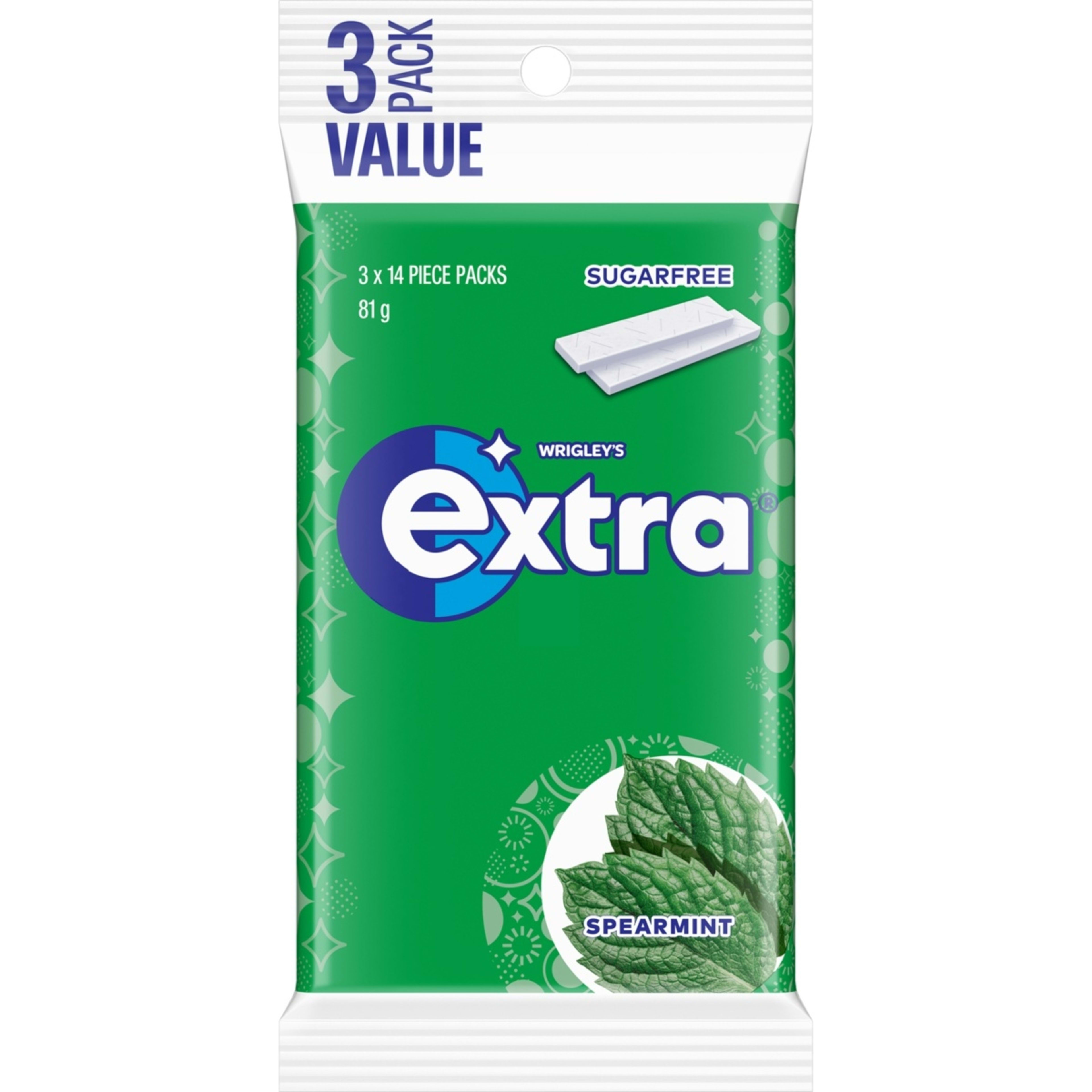 1 3 Pack Value Wrigley's Extra Spearmint Sugar Free Chewing Gum 81g, 1 of 4