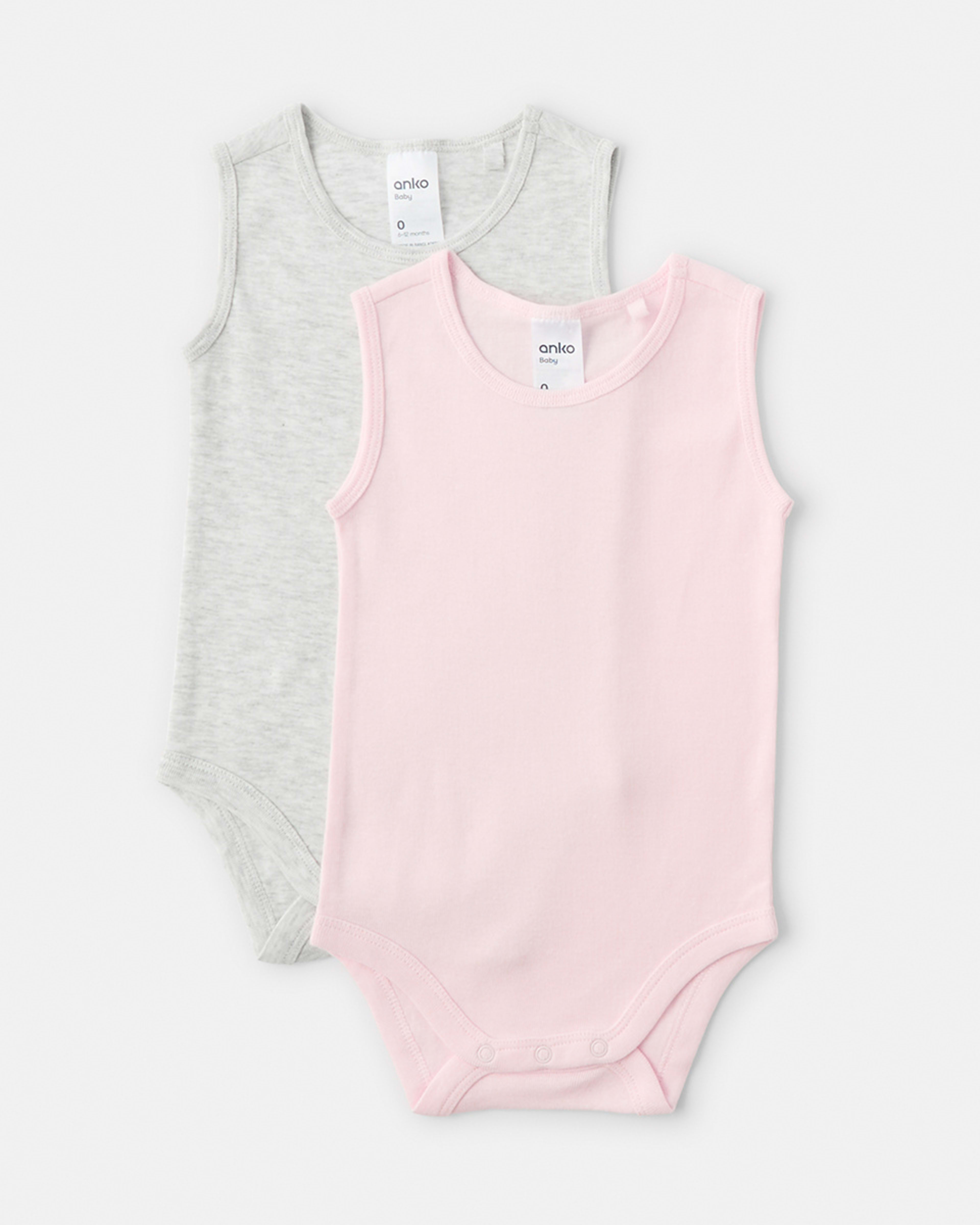 1 2 Pack Sleeveless Bodysuits PINK AND WHITE MARLE