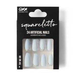 OXX Cosmetics 24 Pack Artificial Nails with Adhesive - Squareletto Shape, Blue