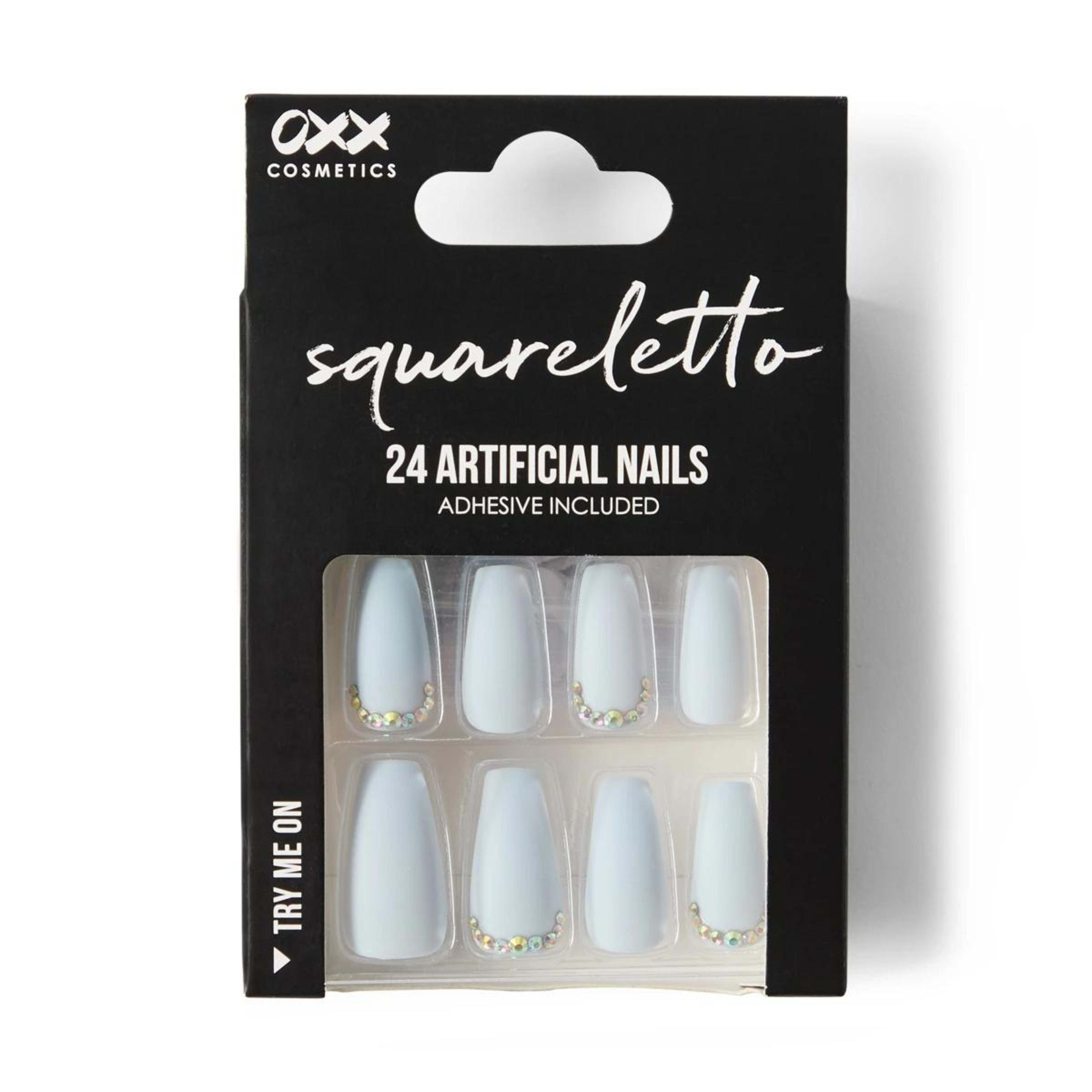 1 OXX Cosmetics 24 Pack Artificial Nails with Adhesive - Squareletto Shape, Blue, 1 of 5