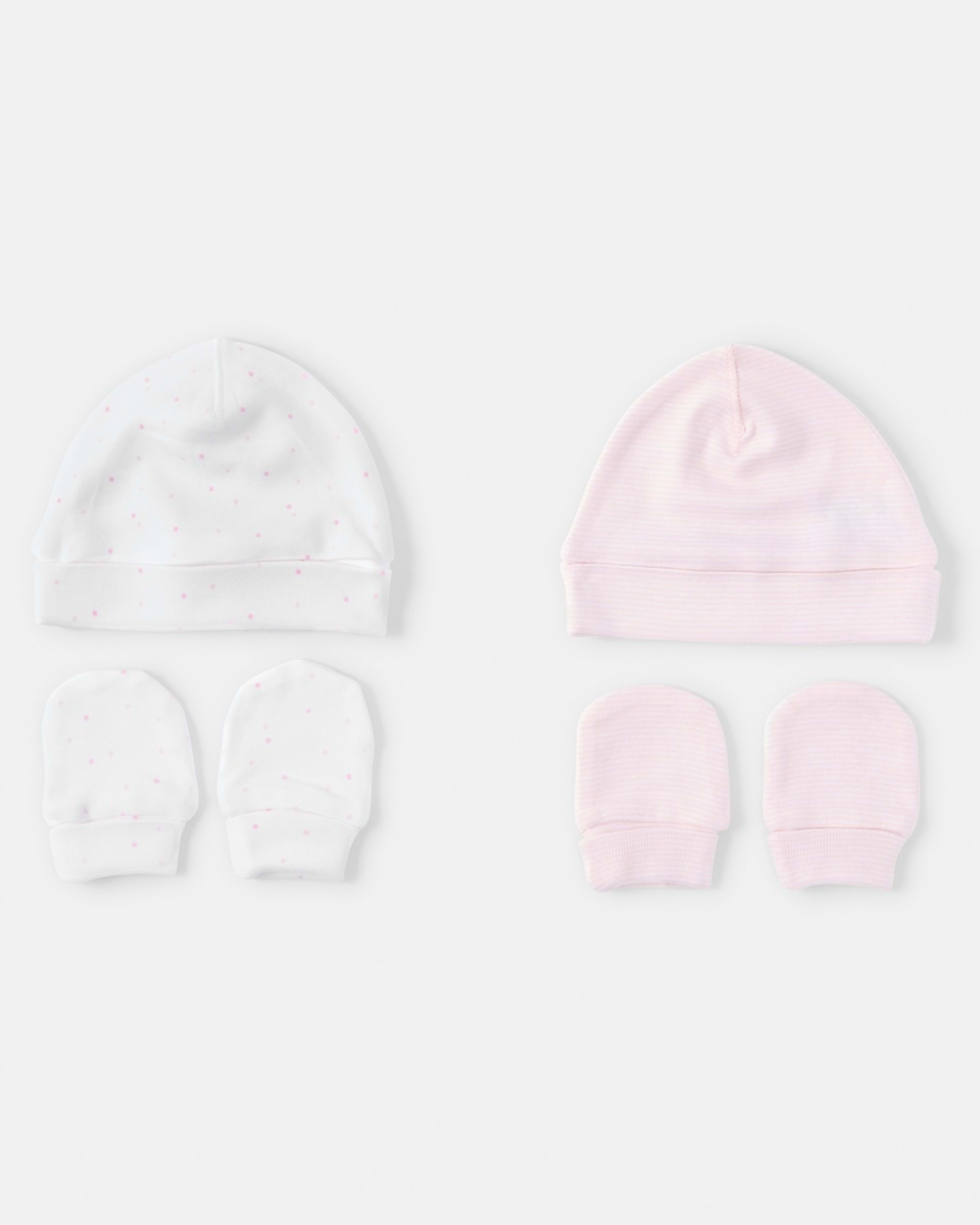 1 2 Pack Newborn Hat and Mittens Set Pink Stripe And Spot