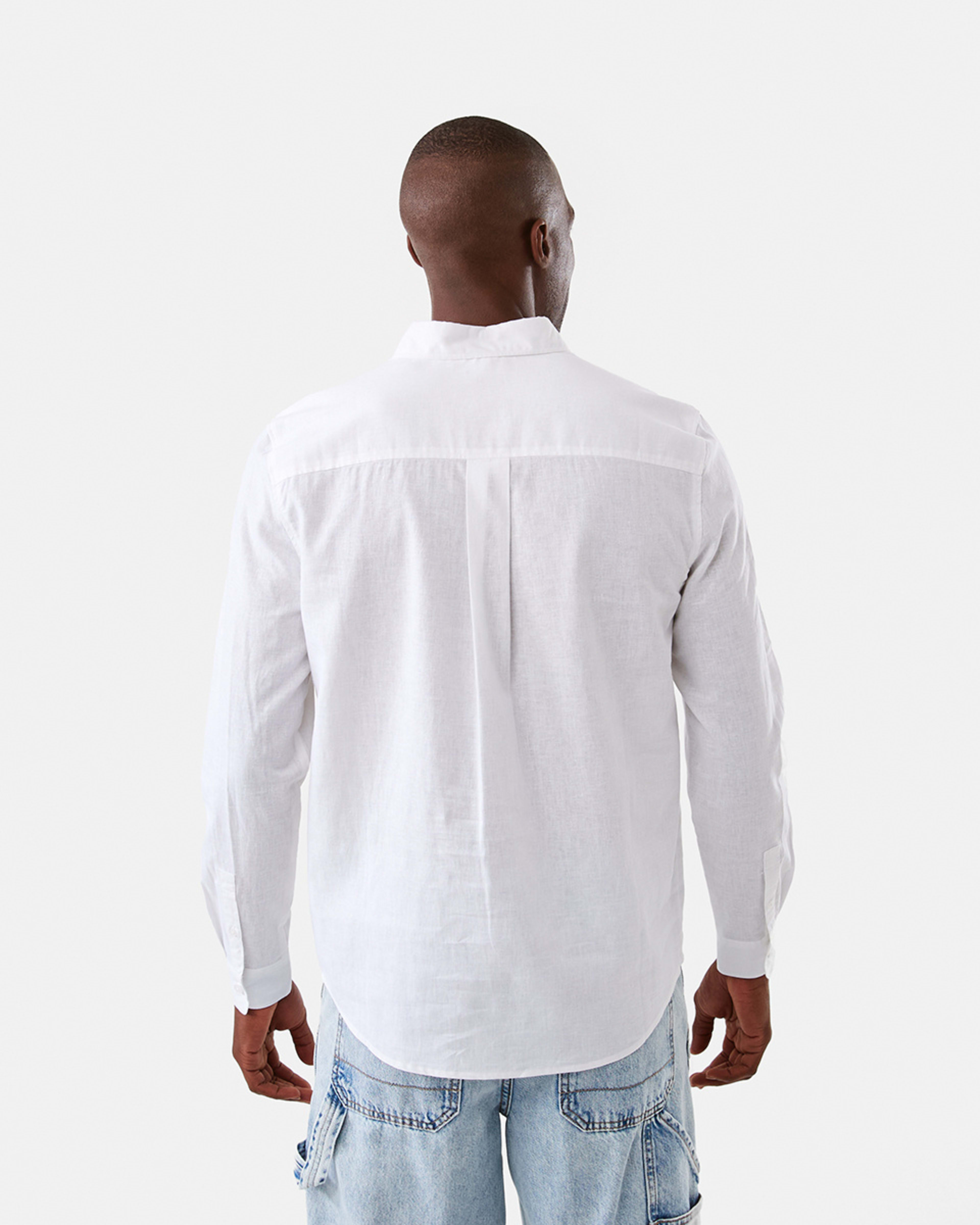 3 Long Sleeve Solid Linen Blend Shirt White, 3 of 8
