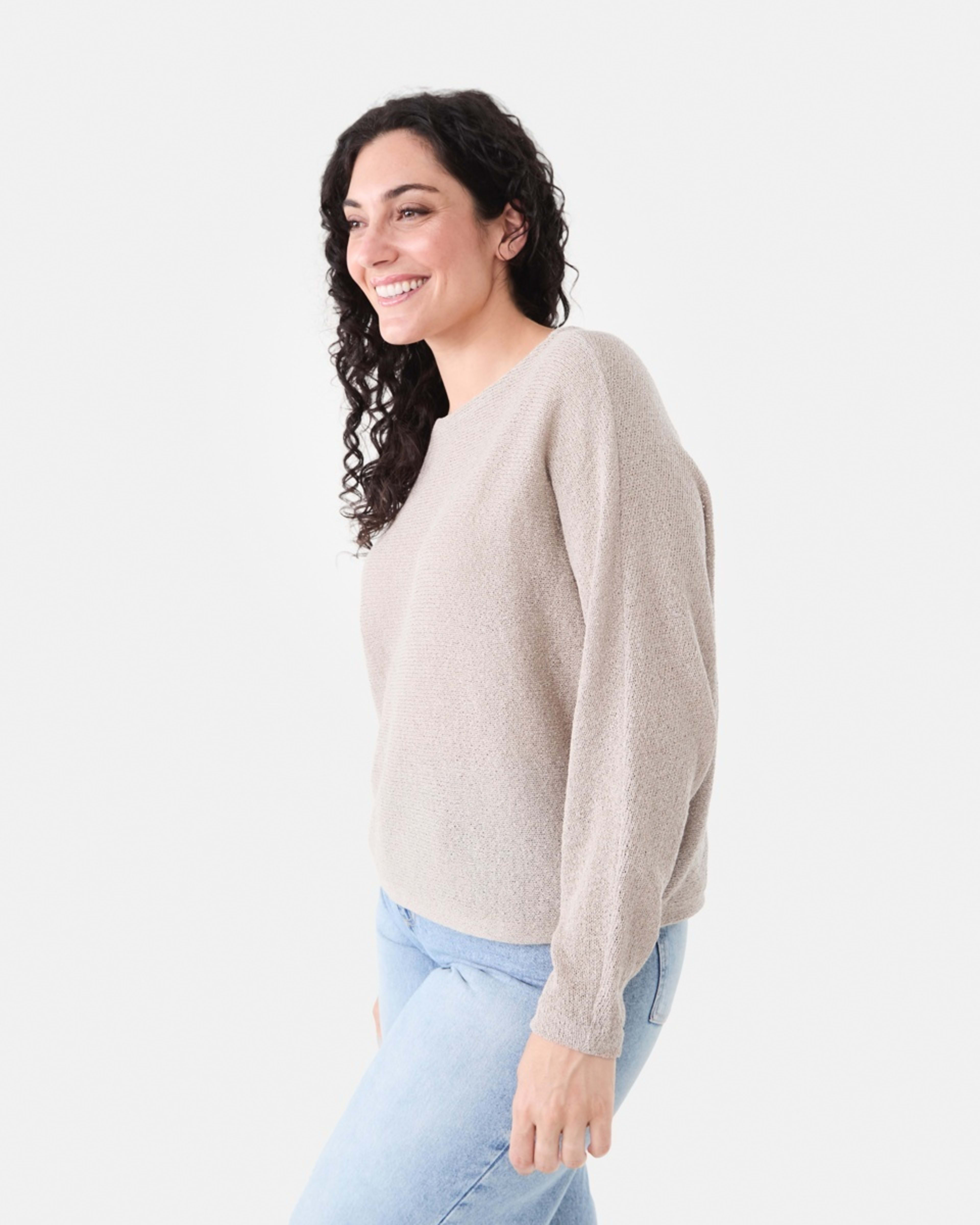 2 Open Knit Batwing Sleeve Jumper Lt Stone, 2 of 5