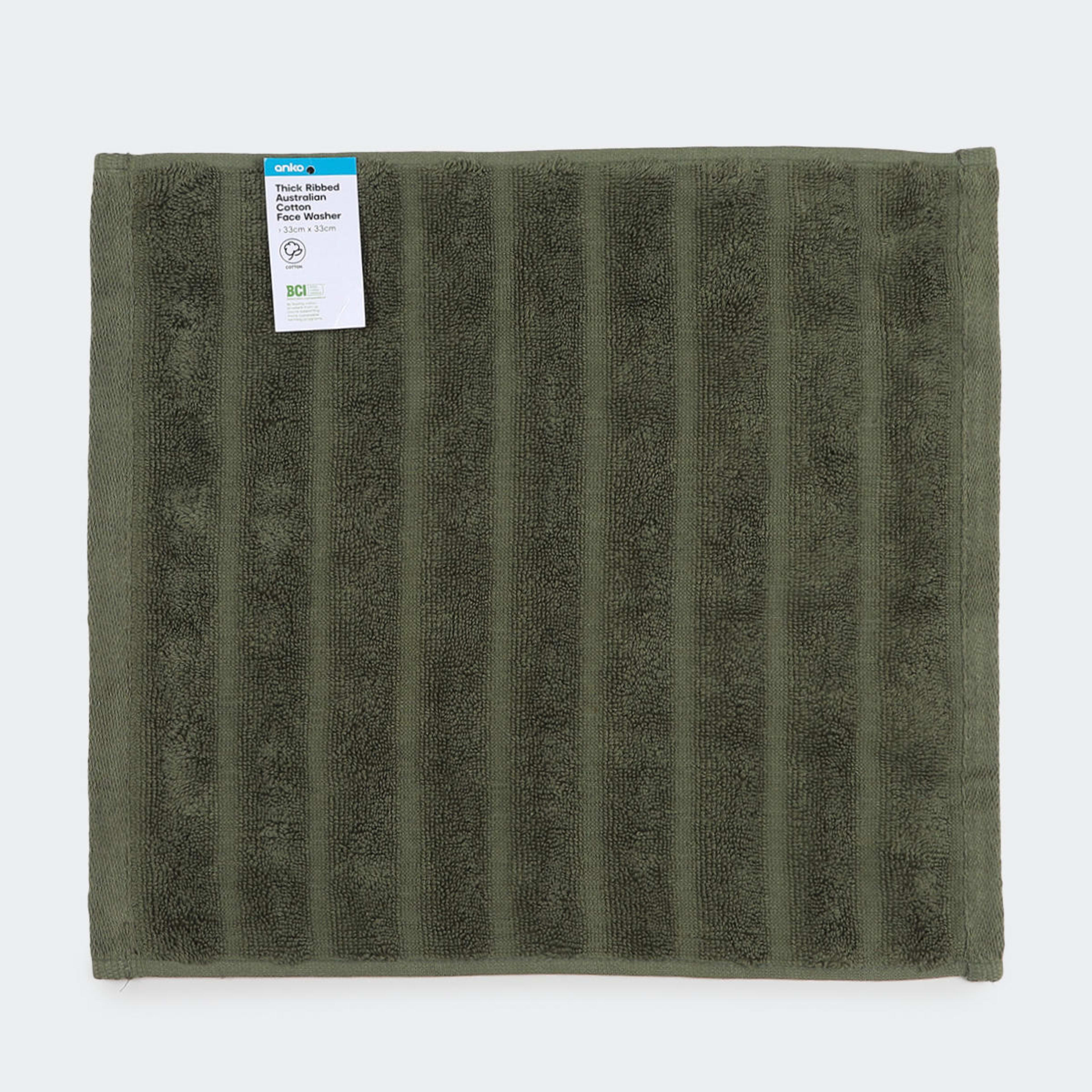 Thick Ribbed Australian Cotton Face Washer Forest Green Kmart NZ