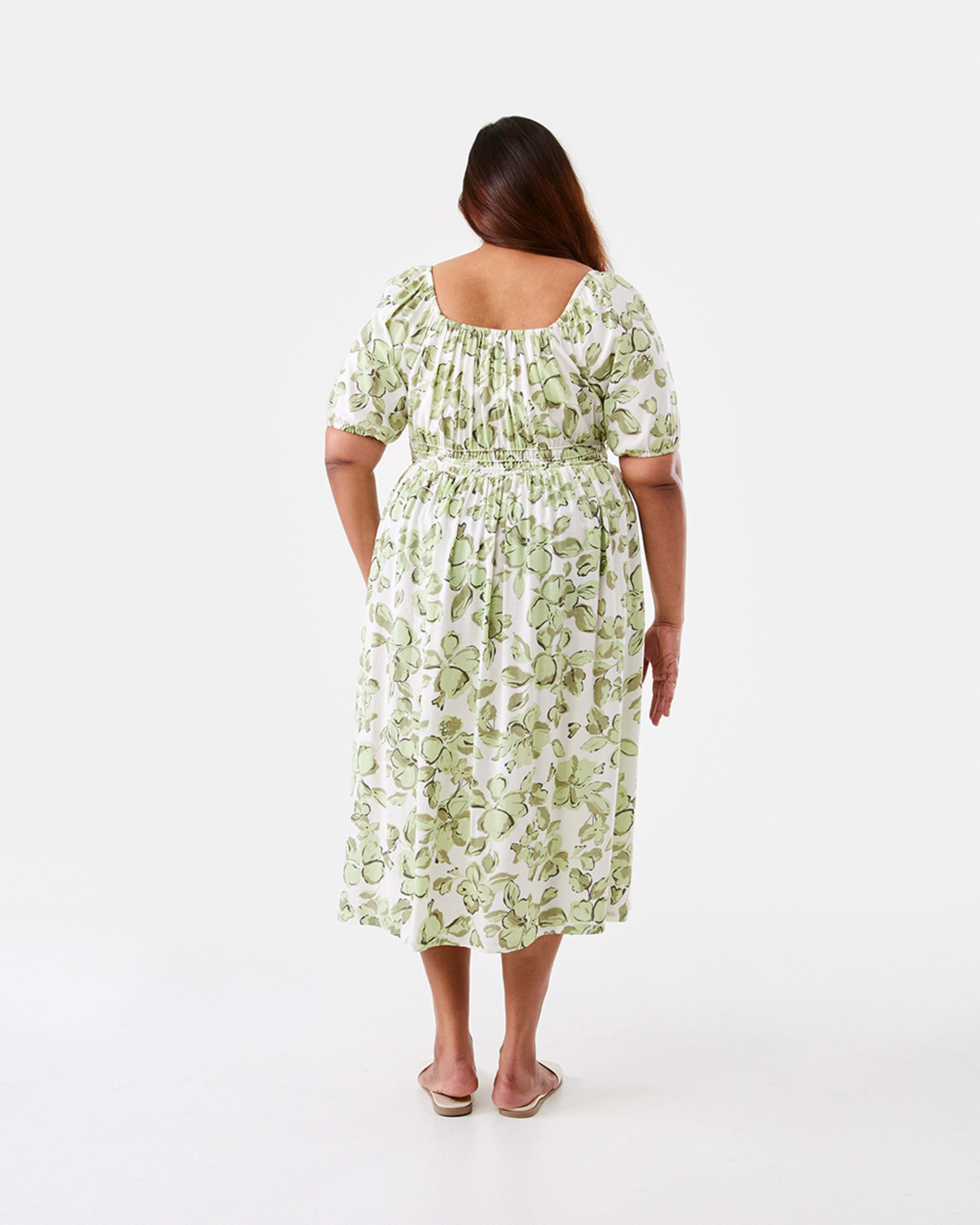 3 Curve Short Sleeve Square Neck Midi Dress Abst Frl M, 3 of 7