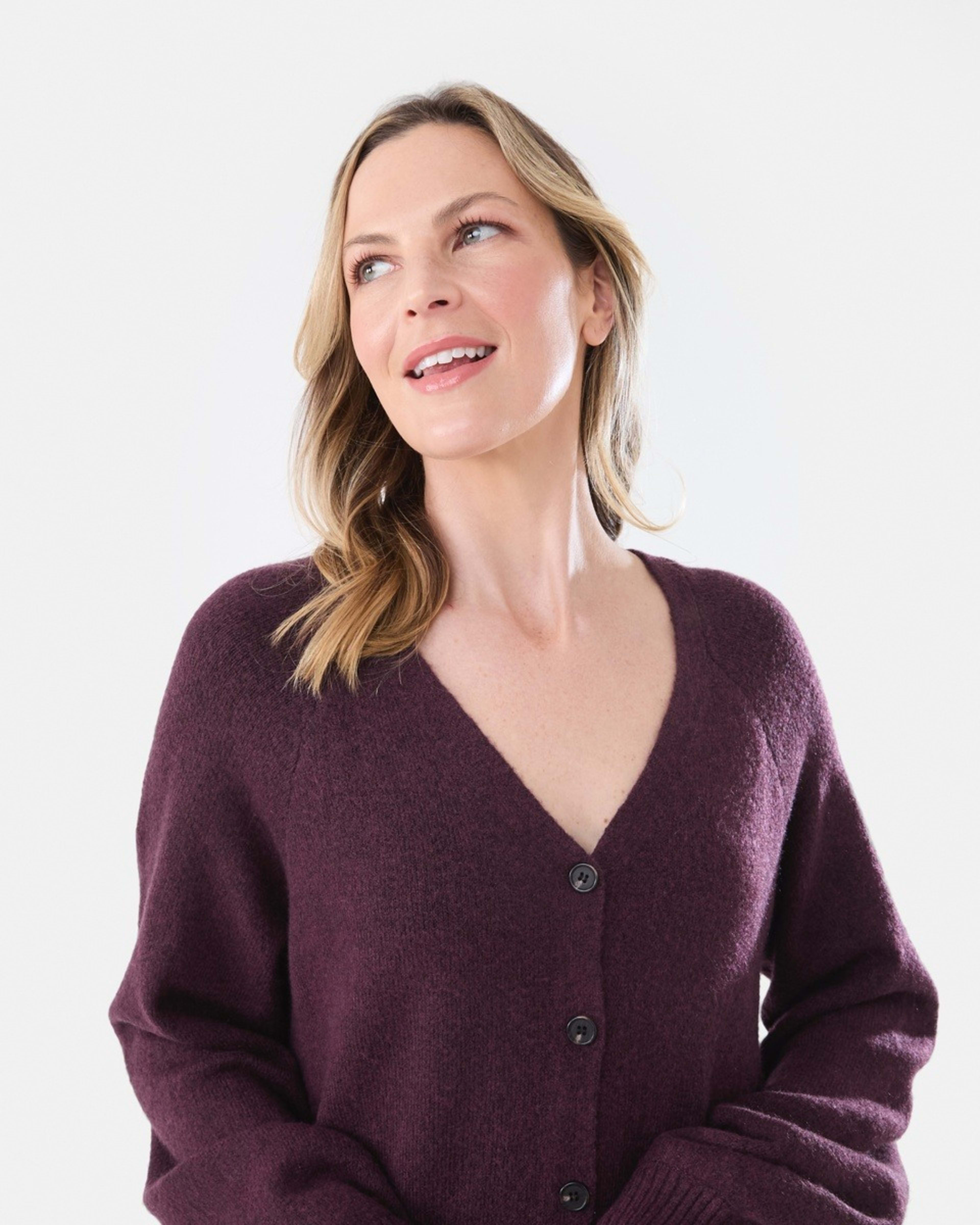 4 Long Sleeve Cardigan Knit Midi Dress Mulberry, 4 of 5