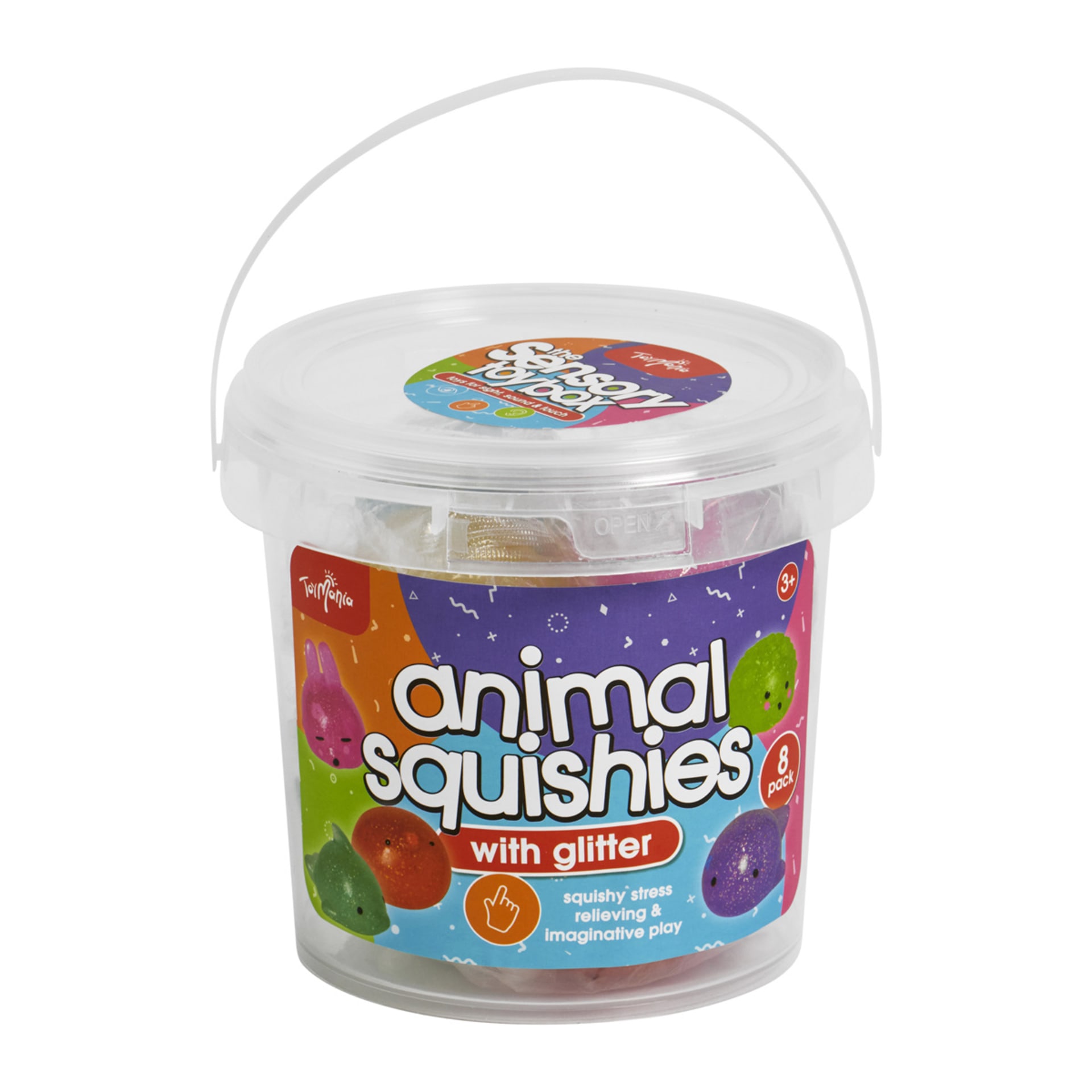 8 Piece ToyMania The Sensory Toy Box Animal Squishies with Glitter