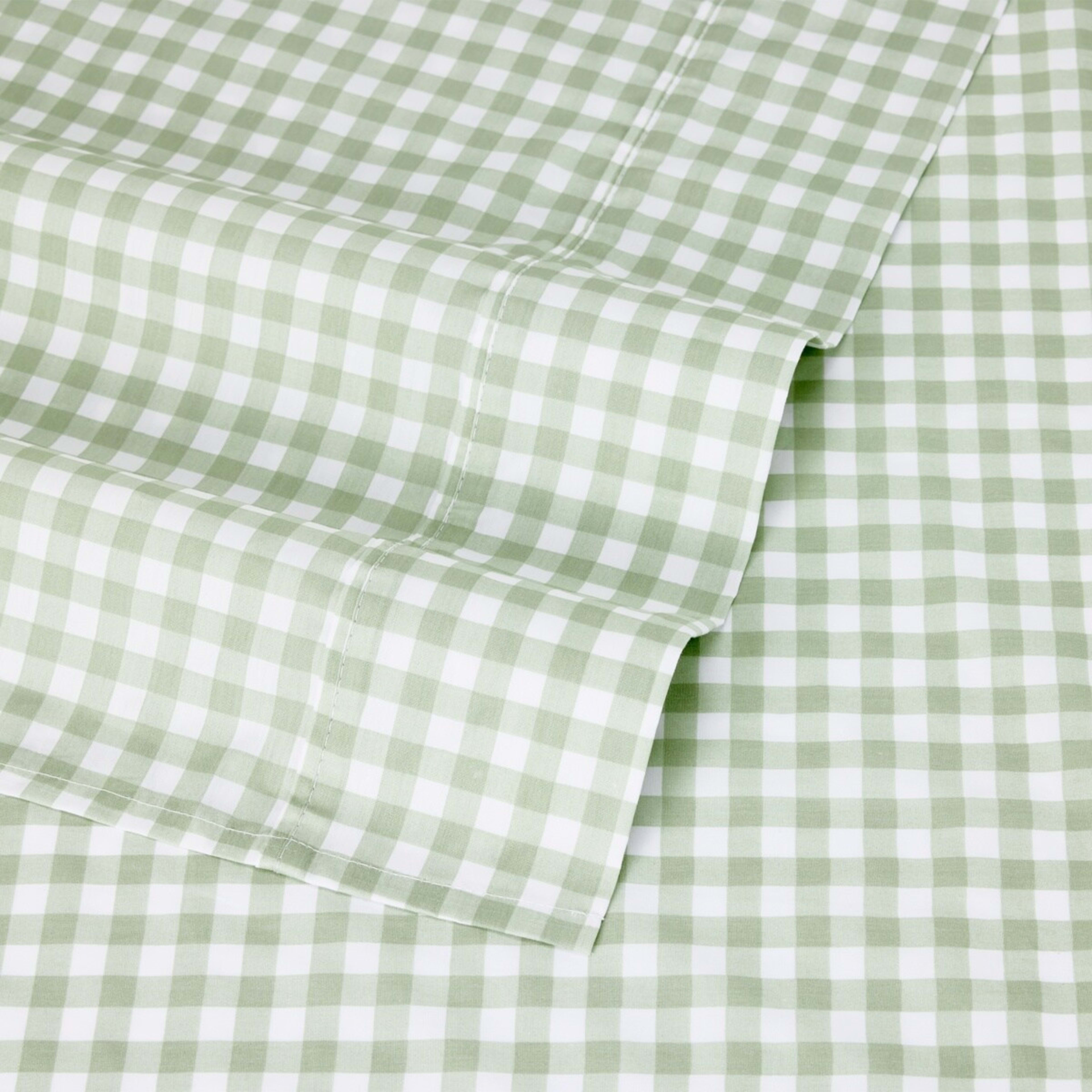 4 250 Thread Count Gingham Cotton Sheet Set - King Bed, Sage, 4 of 7