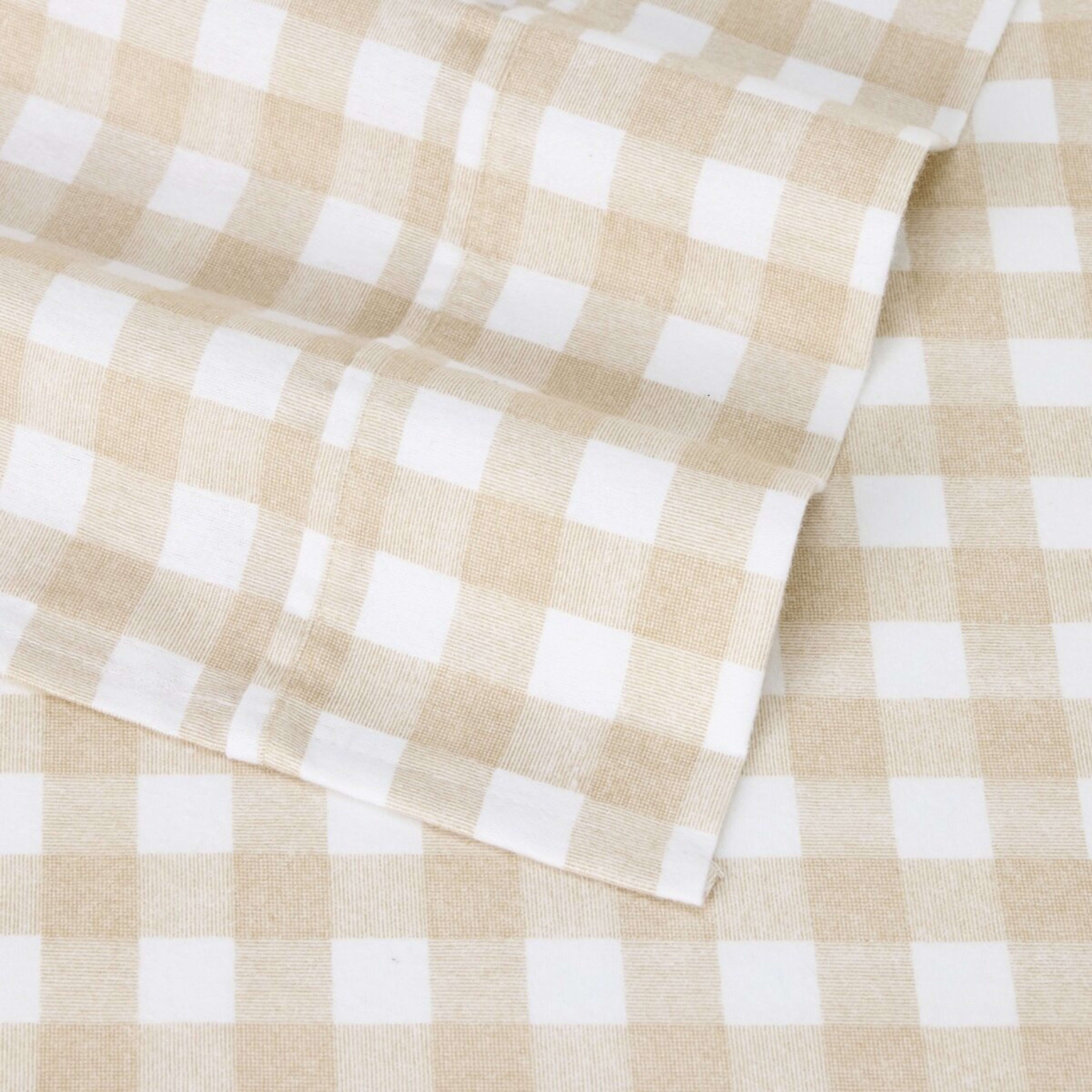 4 Gingham Cotton Flannelette Sheet Set - Queen Bed, Tan, 4 of 8