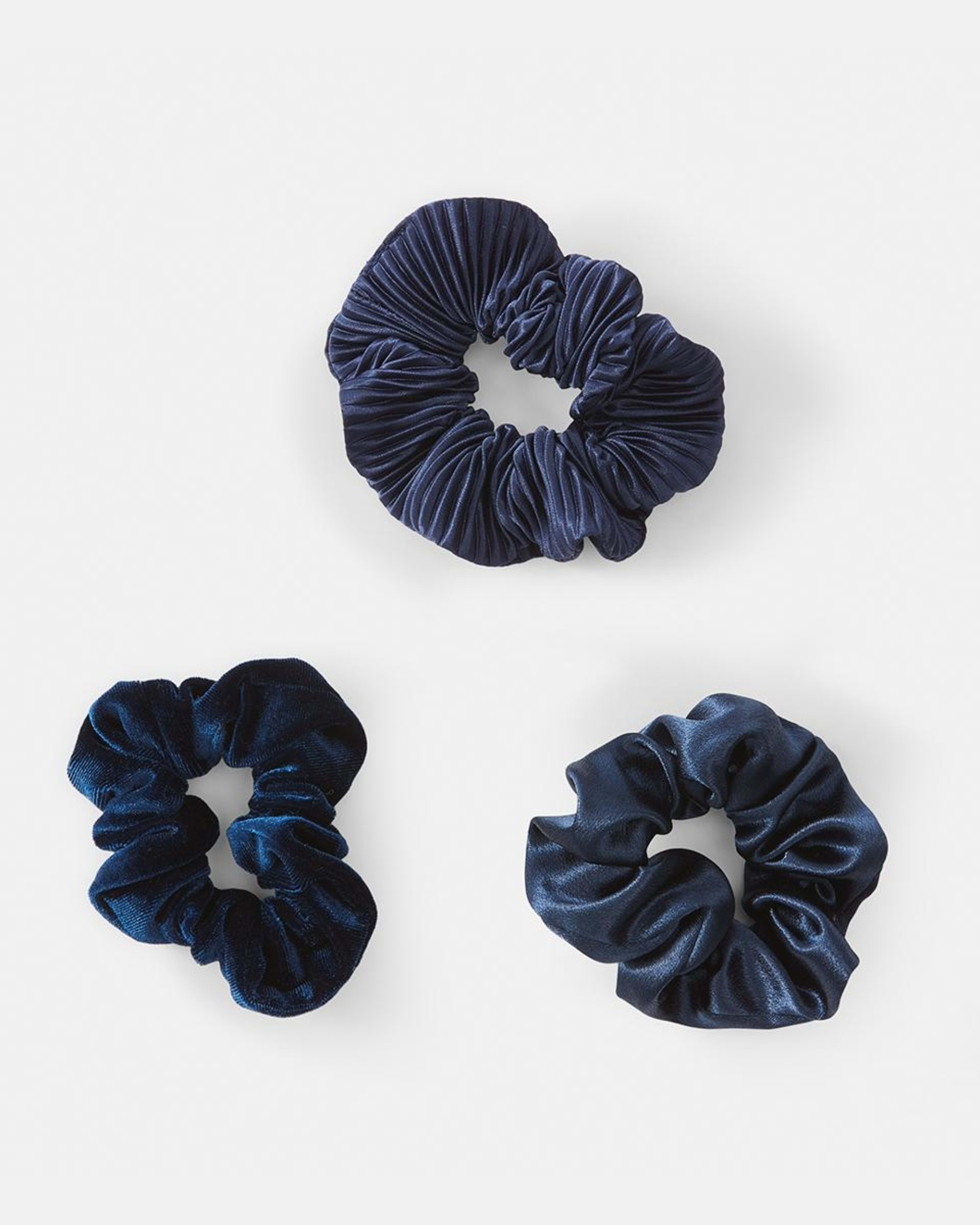 1 3 Pack Textured Hair Scrunchies - Navy Navy