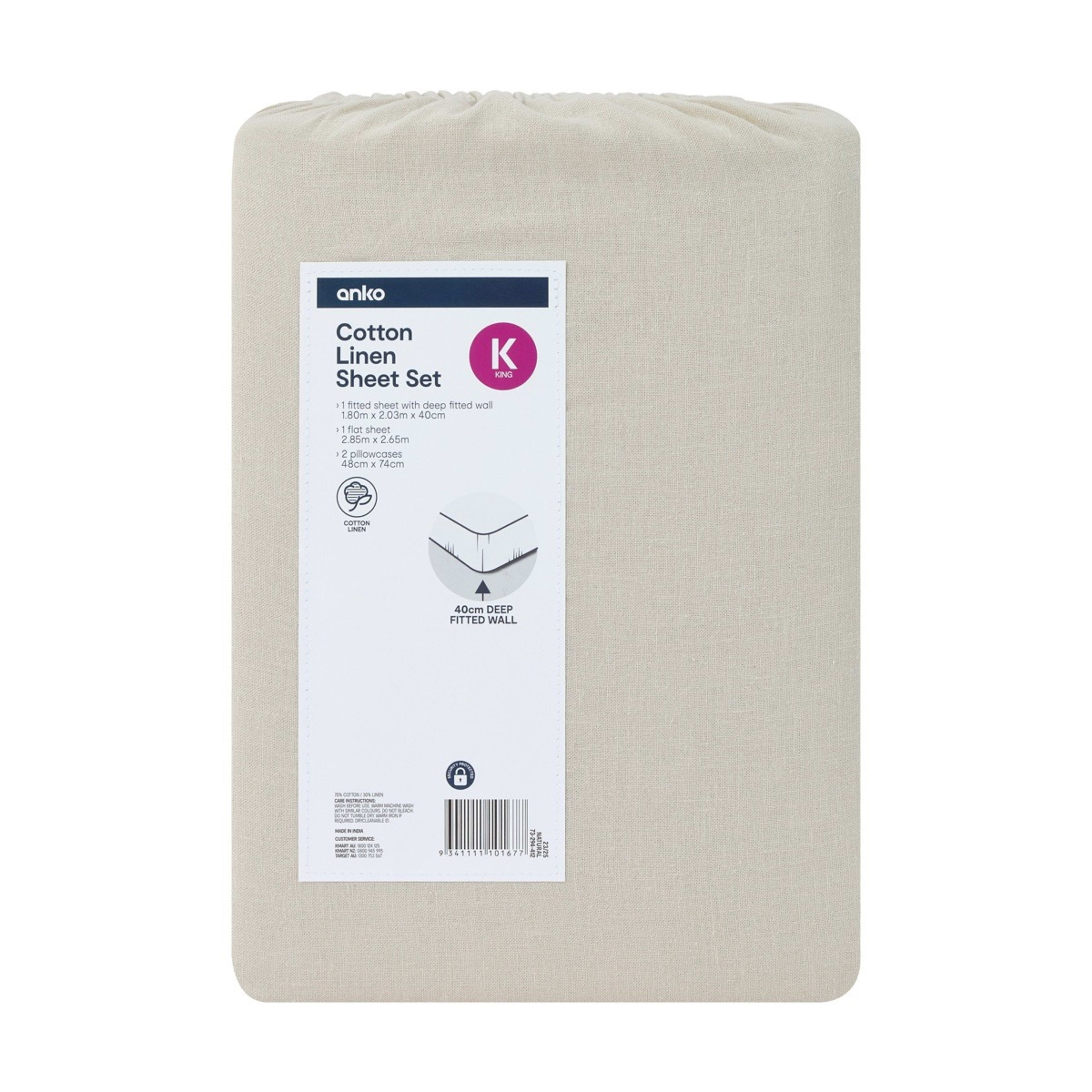 7 Cotton Linen Sheet Set - King Bed, Natural, 7 of 7
