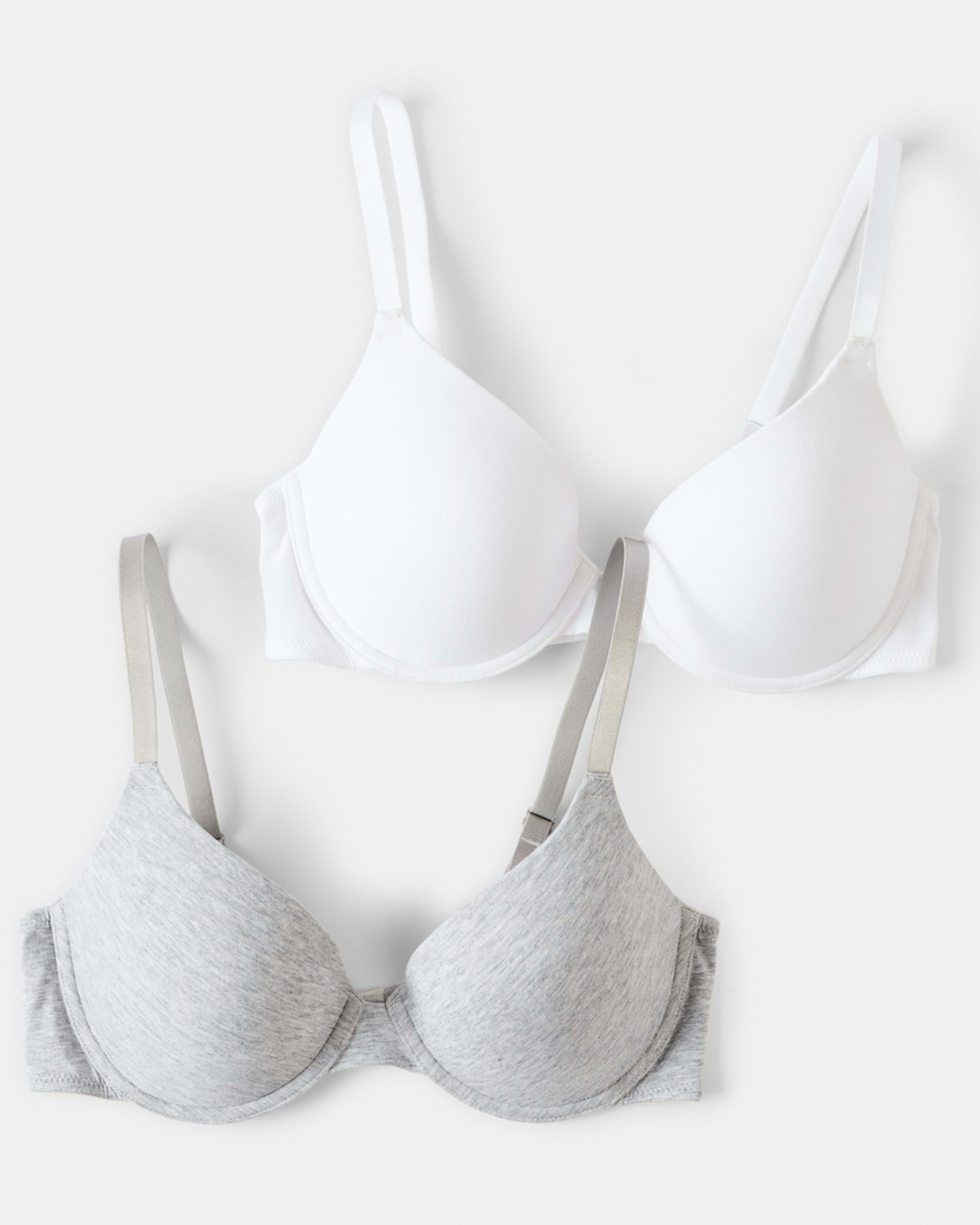 1 2 Pack Cotton T-shirt Bra SILVER MARLE, WHITE, 1 of 9