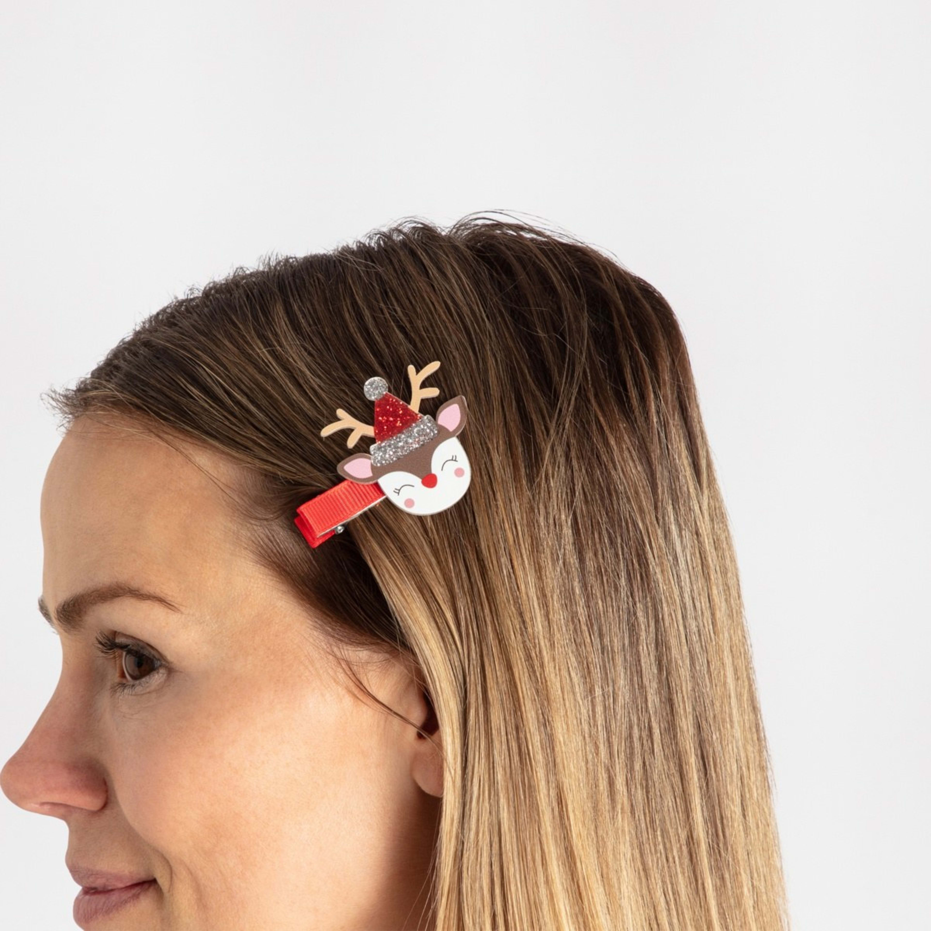 2 Pack Red Christmas Santa and Reindeer Hair Clips Kmart