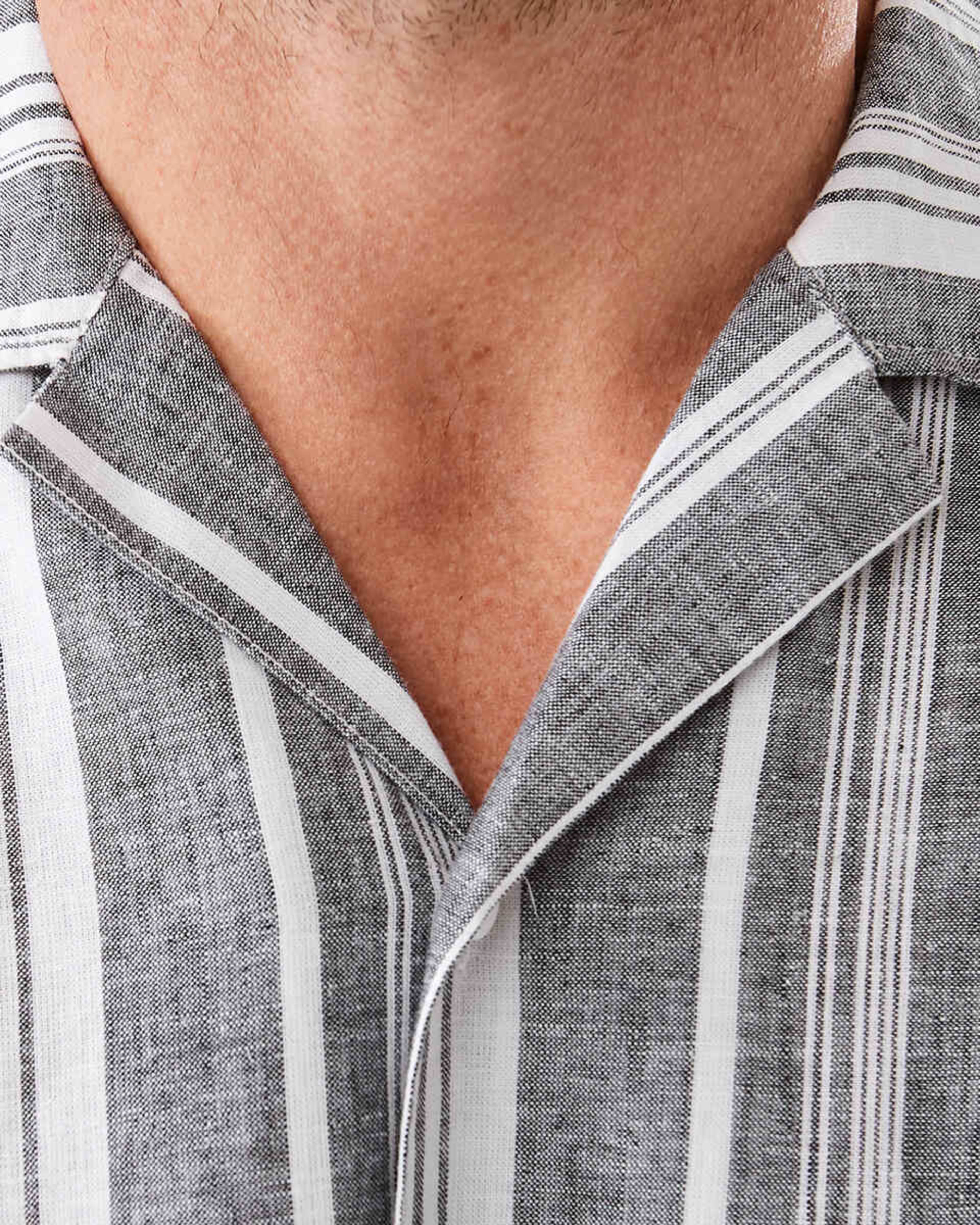 5 Short Sleeve Striped Linen Blend Shirt Blk Stripe, 5 of 6