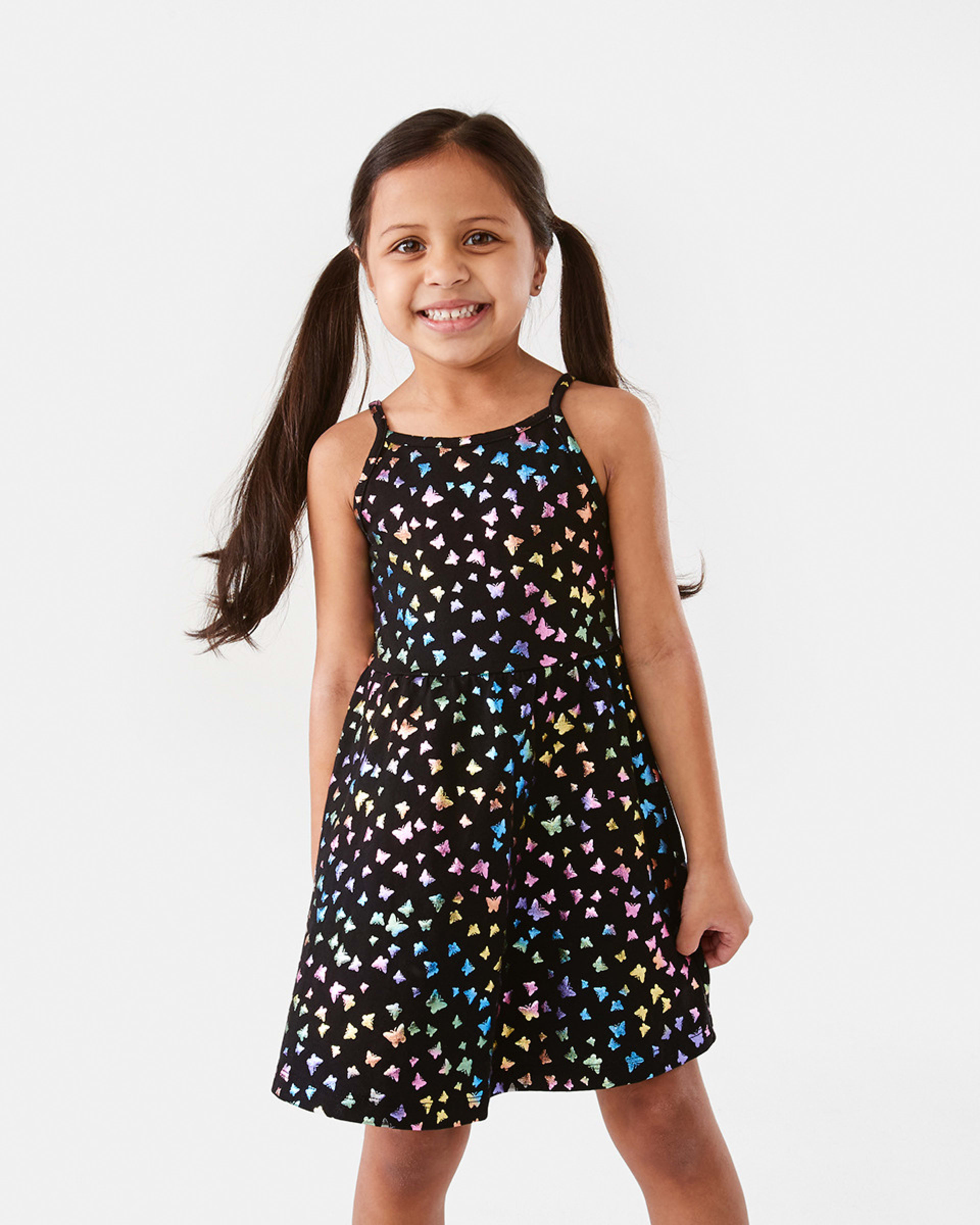 1 Sleeveless Foil Print Dress Blk Bfly