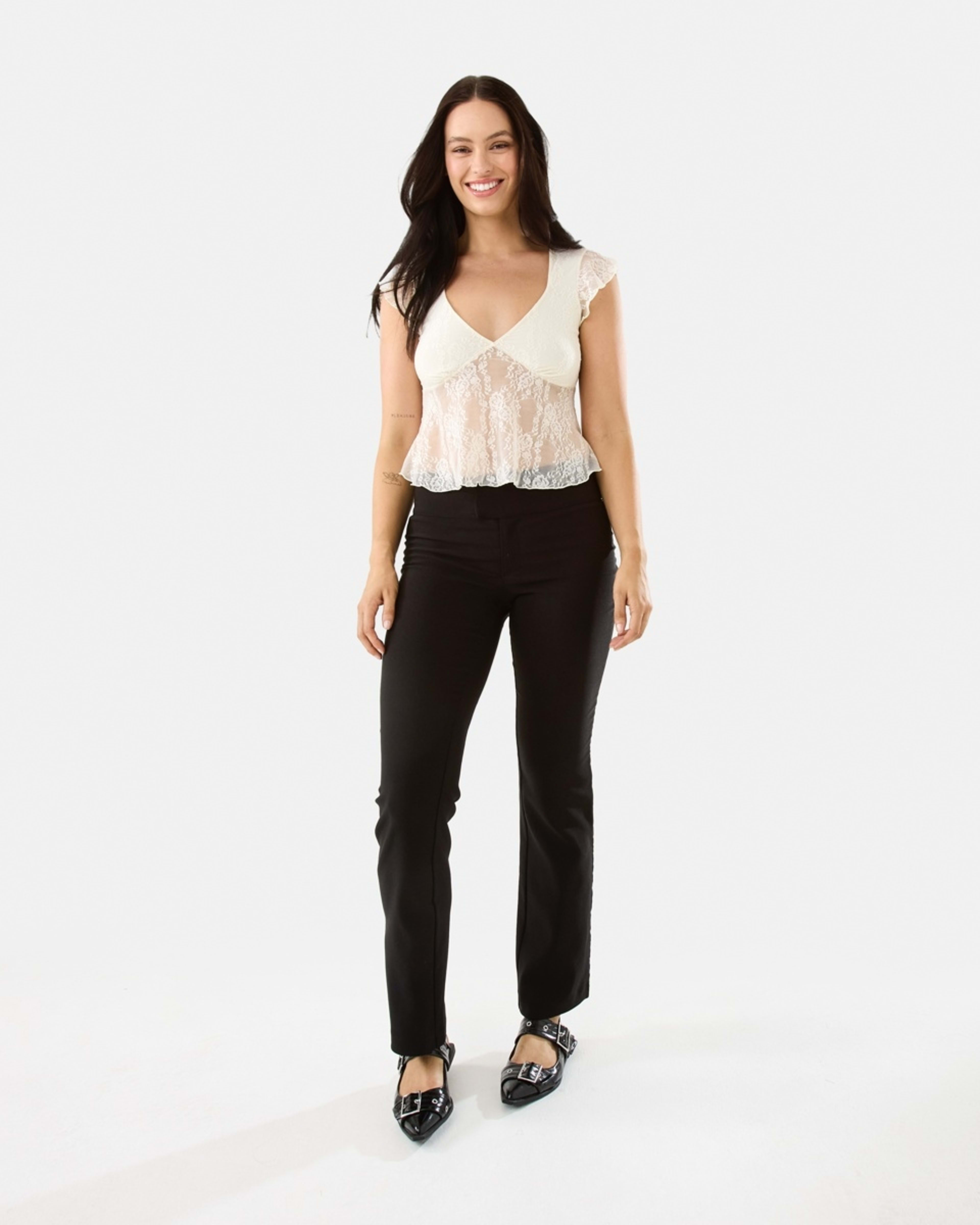 2 Short Sleeve Lace Babydoll Top Prtn White, 2 of 10