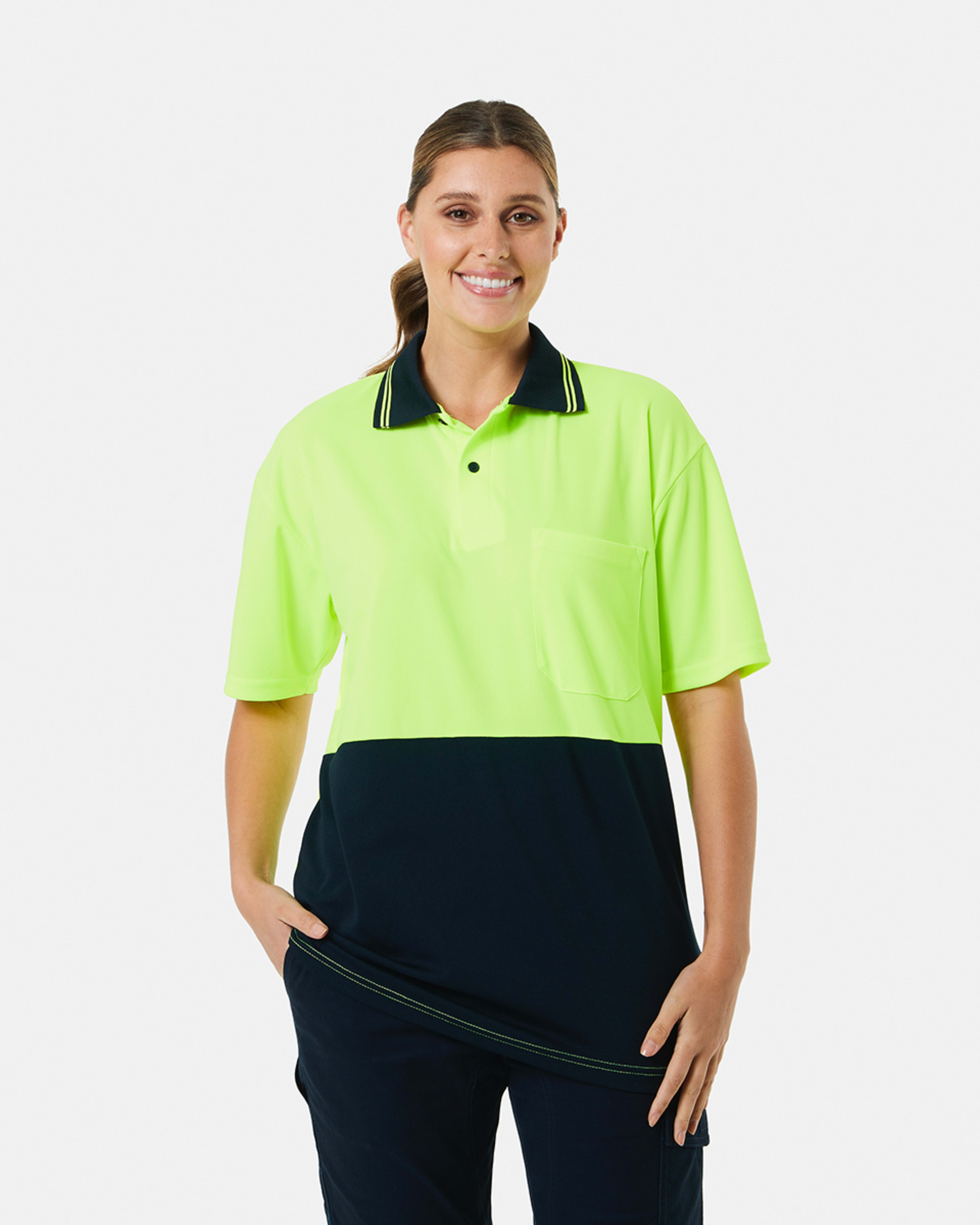 2 Workwear Hi-Visibility Short Sleeve Polo Shirt Yellow, 2 of 10