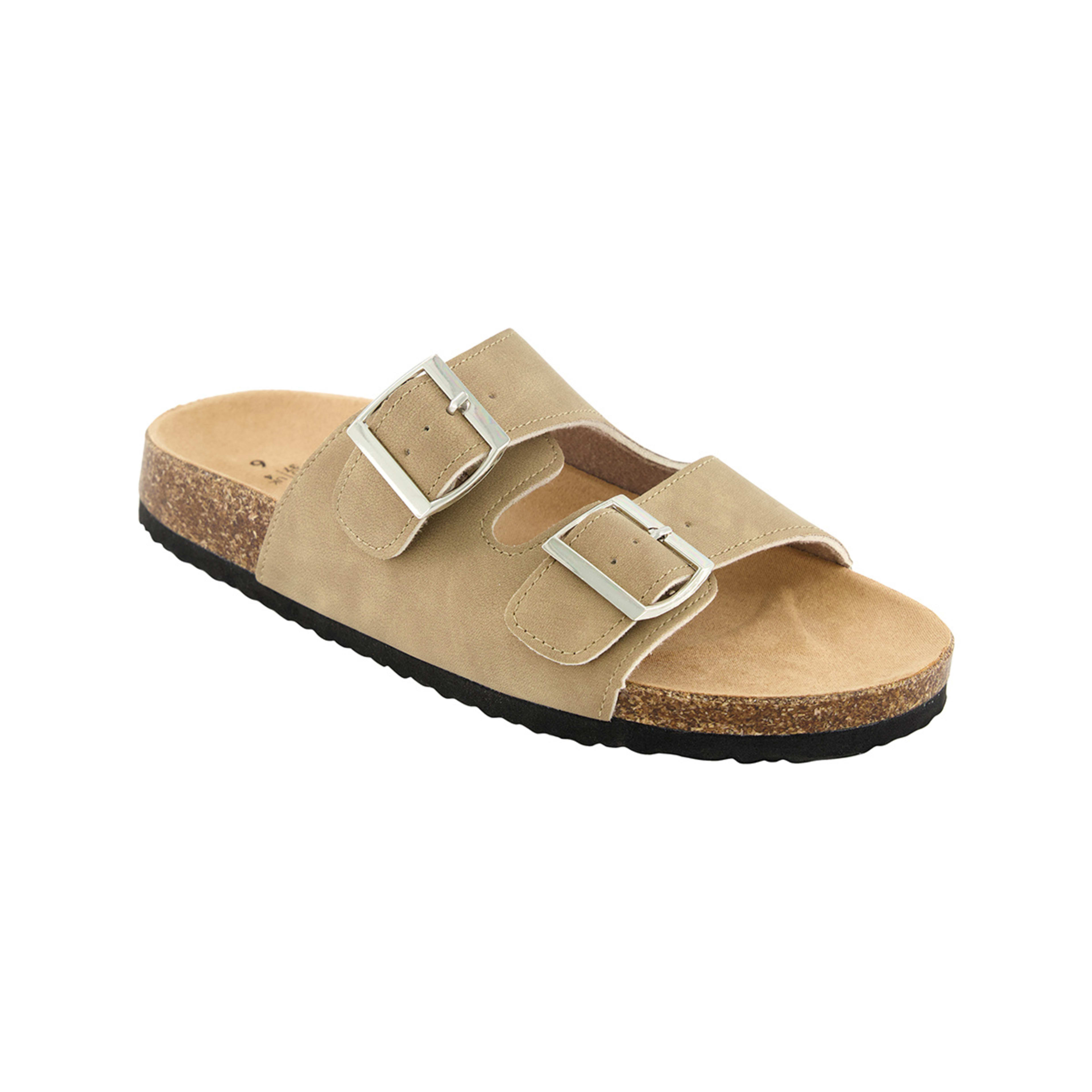 1 Double Buckle Footbed Slides Oat Beige, 1 of 4