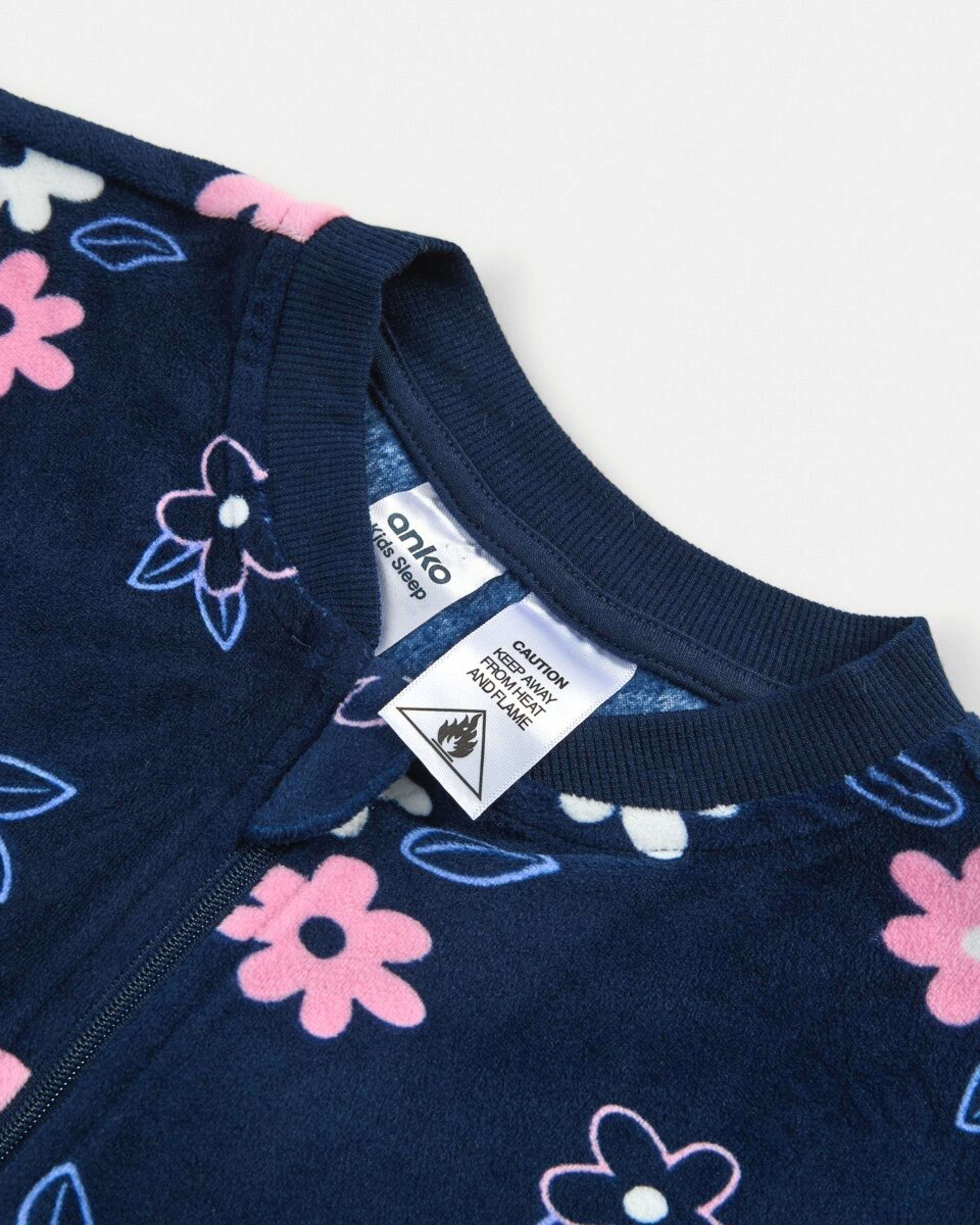 8 Fleece All-In-One Sleepsuit Nvy Flwr, 8 of 9