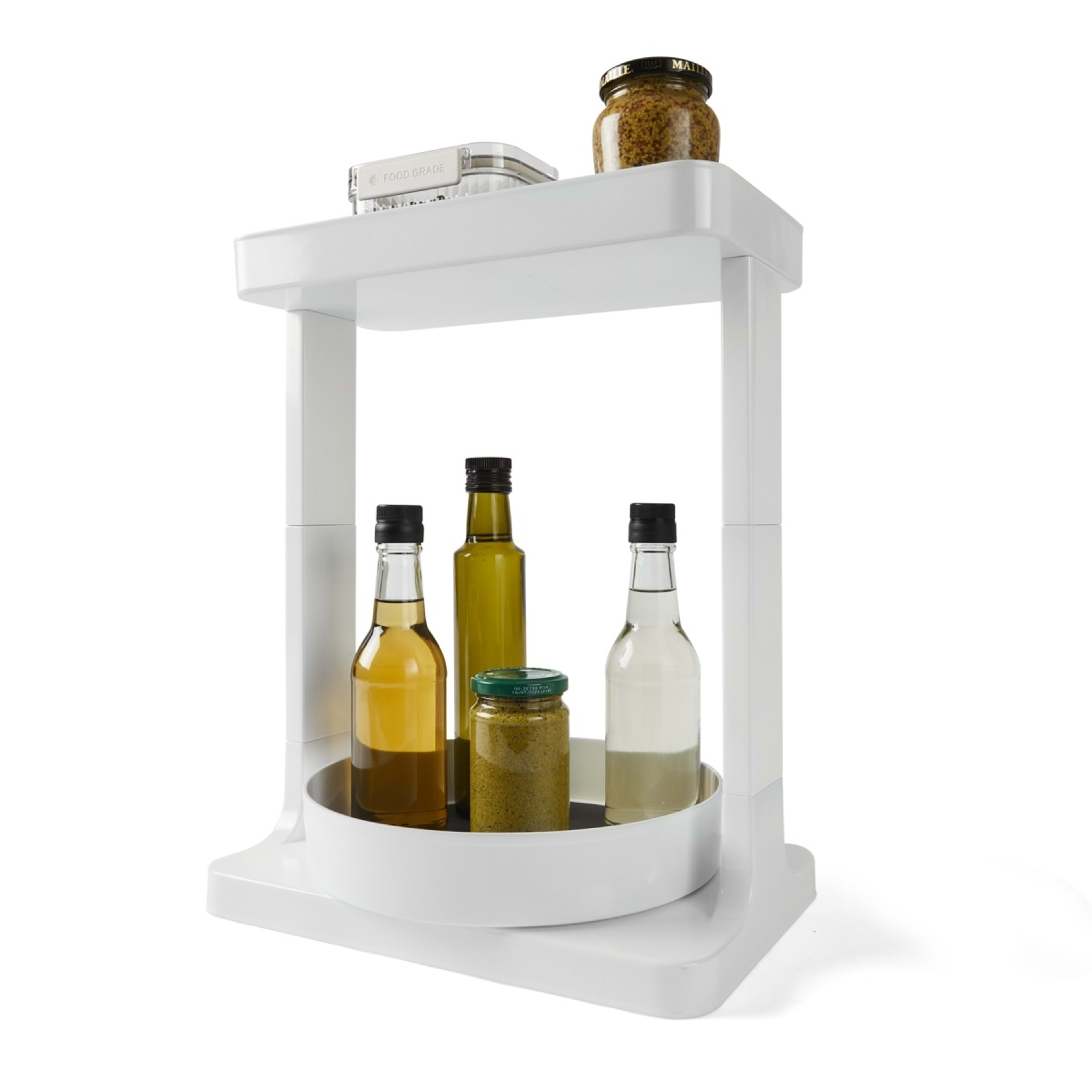 1 White 2 Tier Turntable Shelf