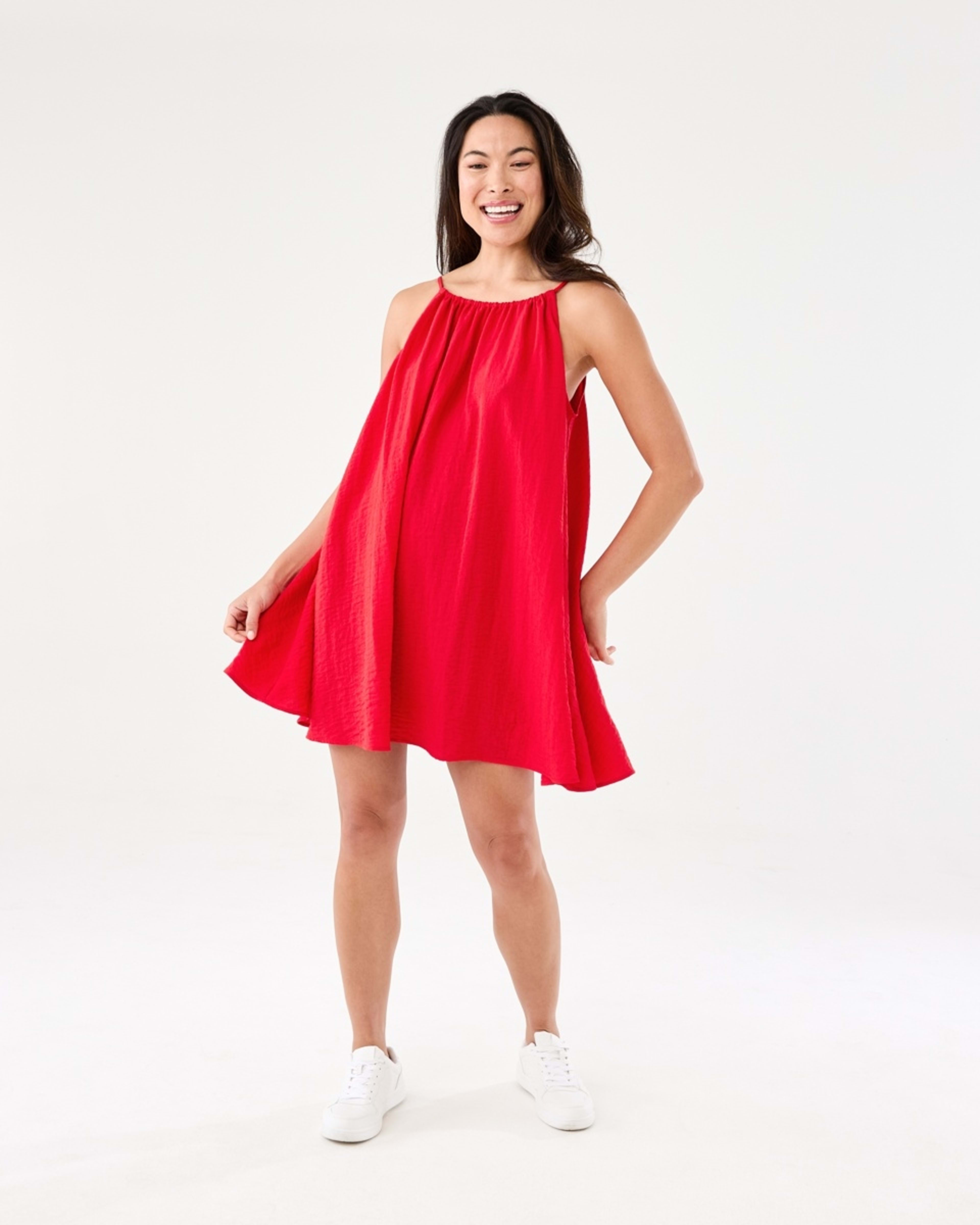 1 Sleeveless Textured Mini Dress Strawberry