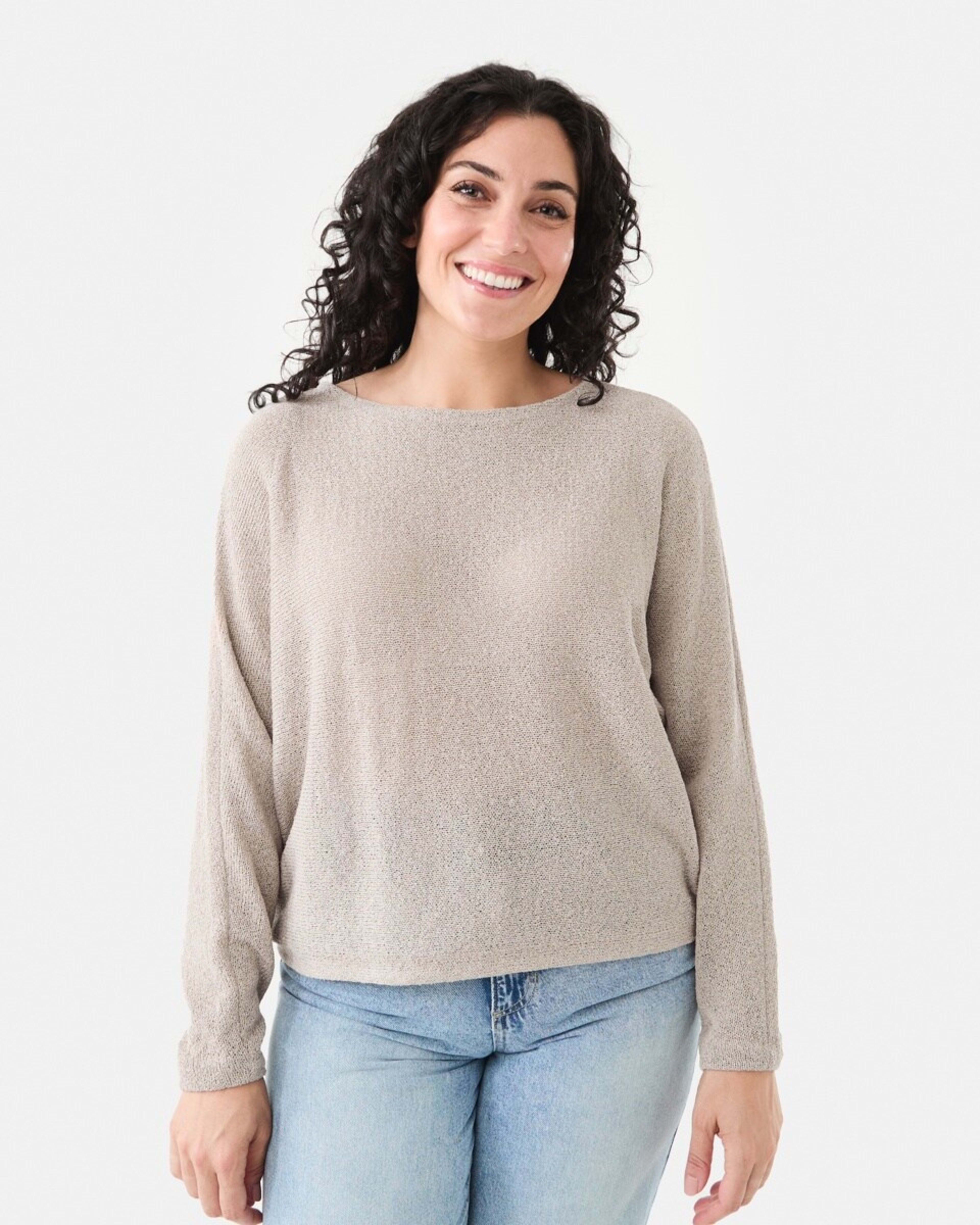 1 Open Knit Batwing Sleeve Jumper Lt Stone