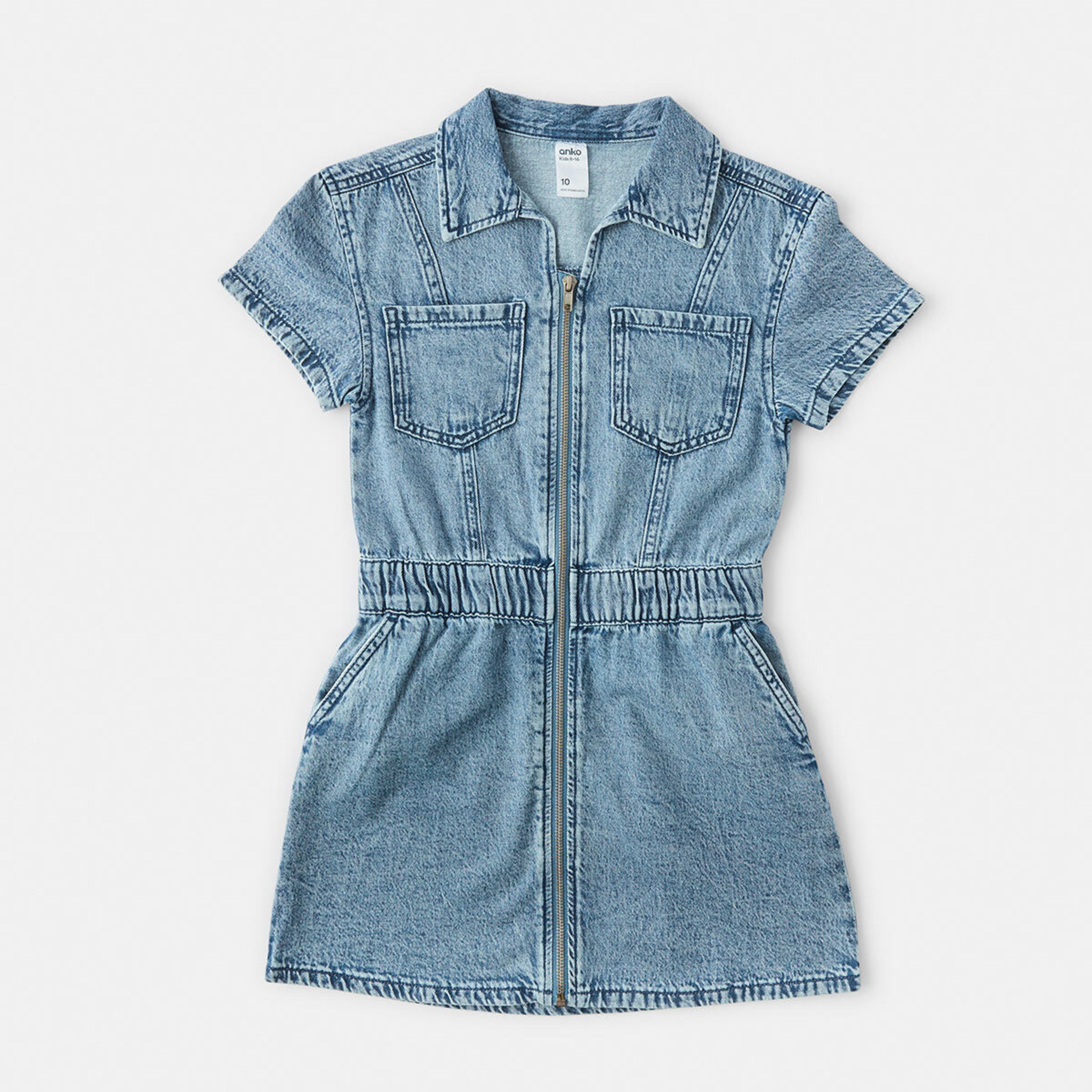 9 Denim Zip Through Dress Mid Denim Wash, 9 of 10