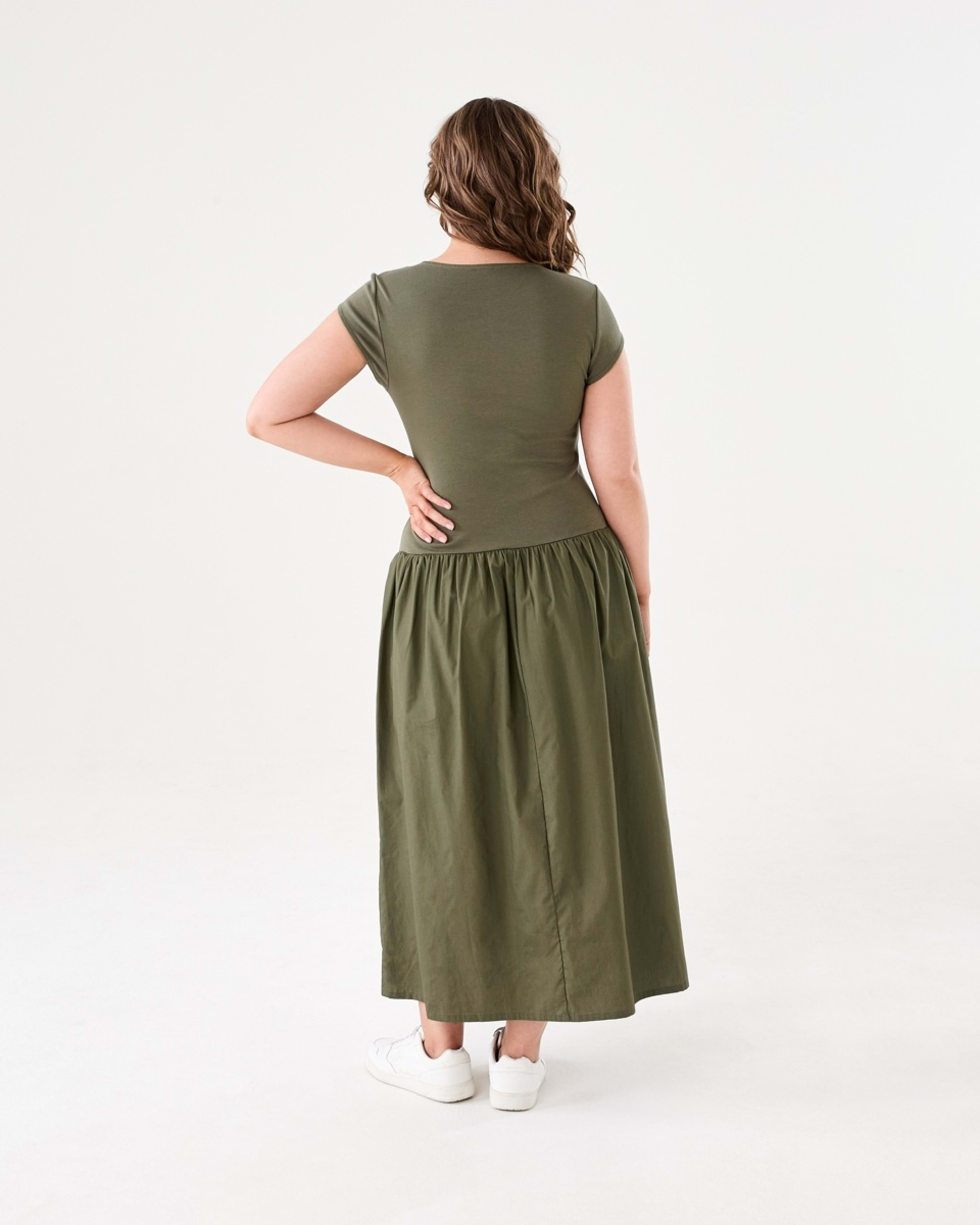 3 Short Sleeve Drop Waist Midi Dress GREEN, 3 of 6