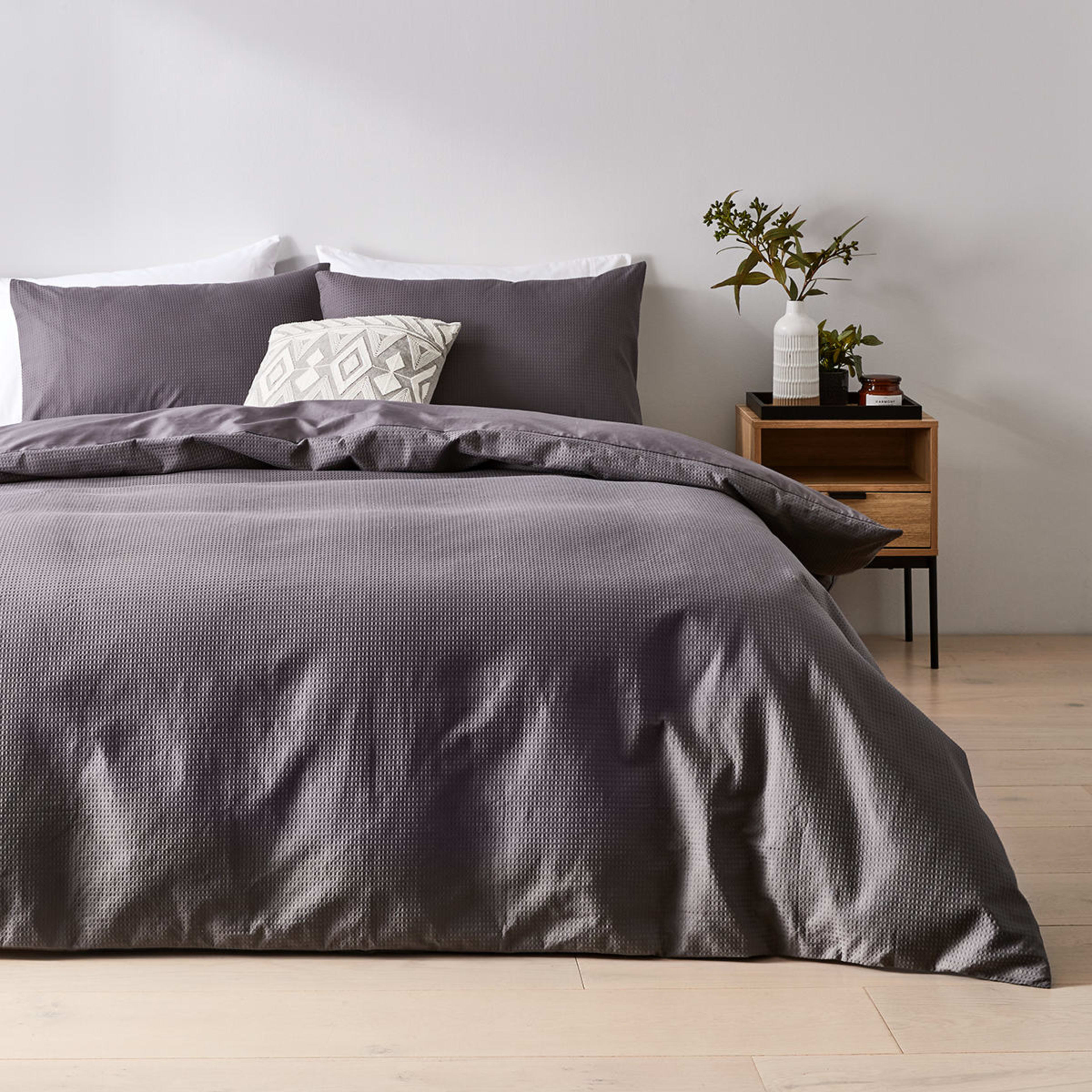 1 Waffle Cotton Quilt Cover Set - Super King, Charcoal, 1 of 10