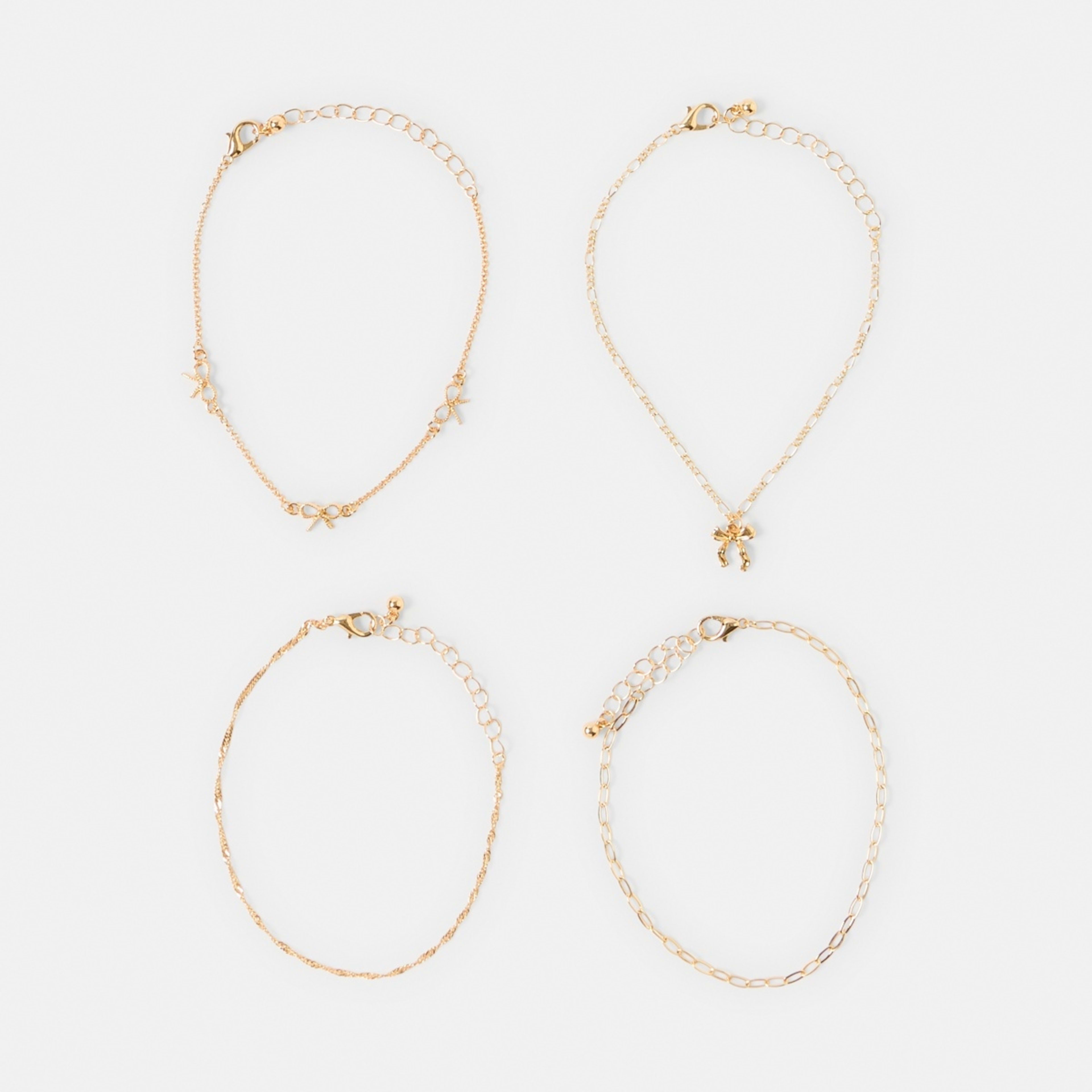 1 4 Pack Bow Bracelets - Gold Tone