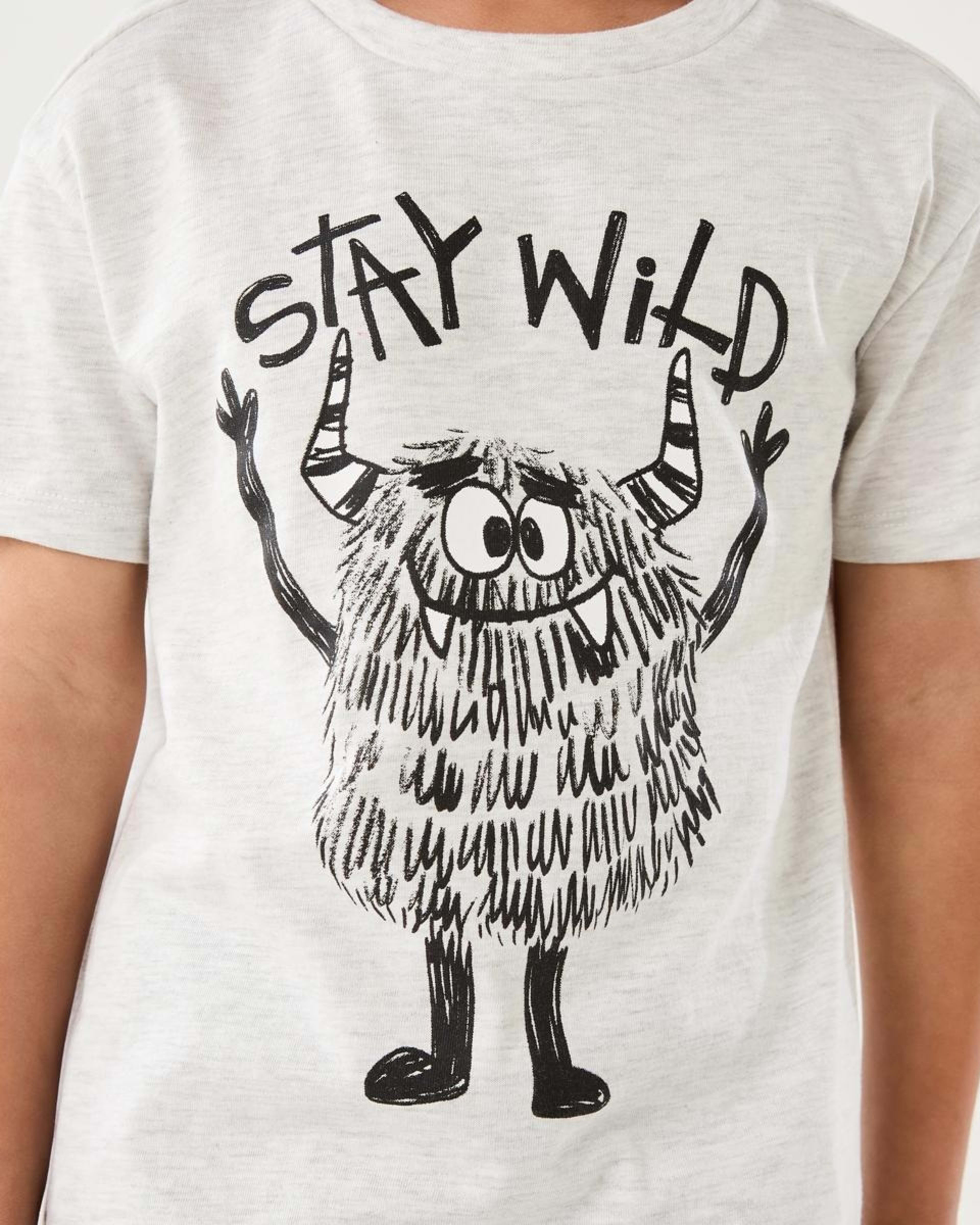 4 Chest Print T-shirt STAY WILD MONSTER WHITE MARLE, 4 of 6