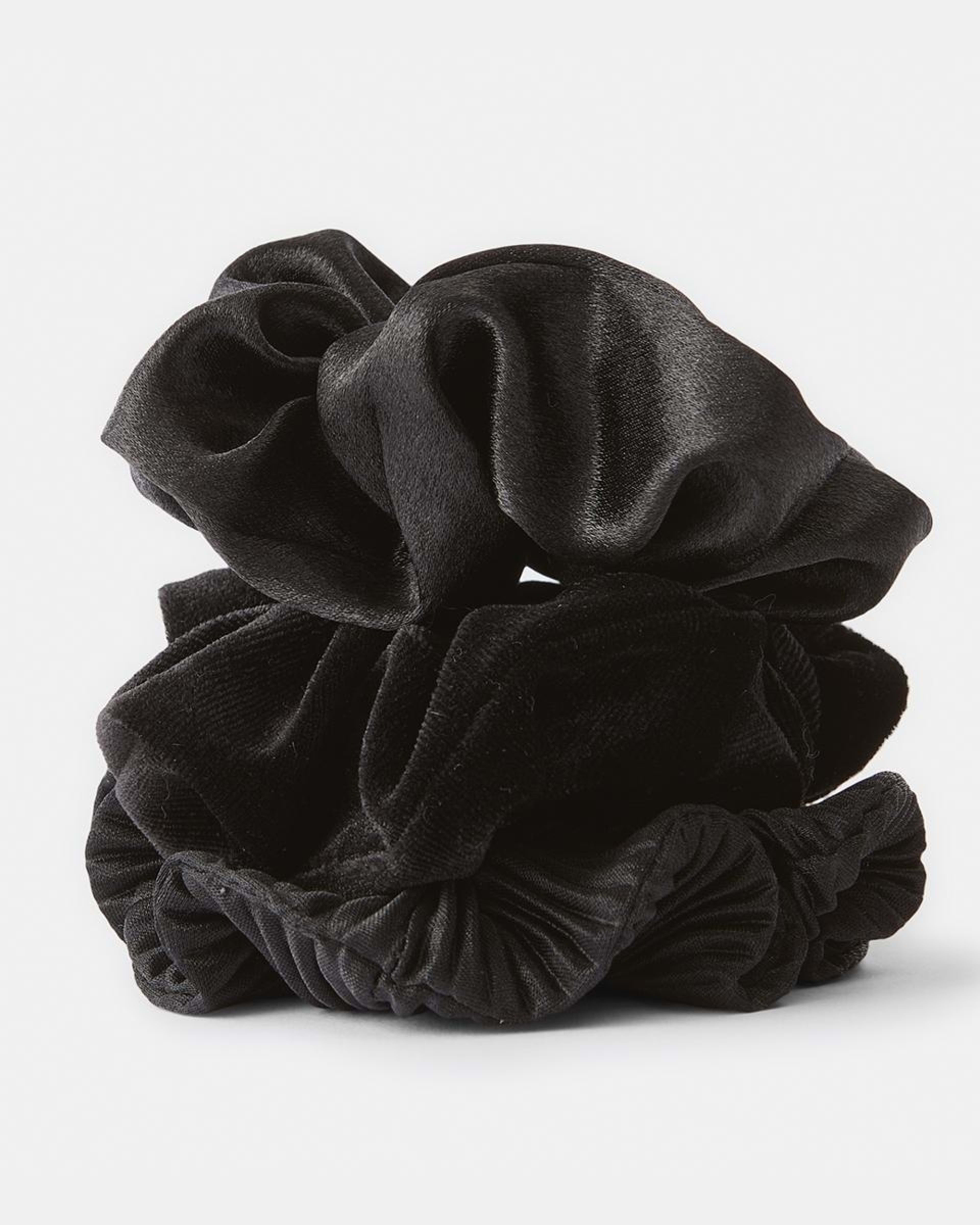 2 3 Pack Textured Hair Scrunchies - Black Black, 2 of 5