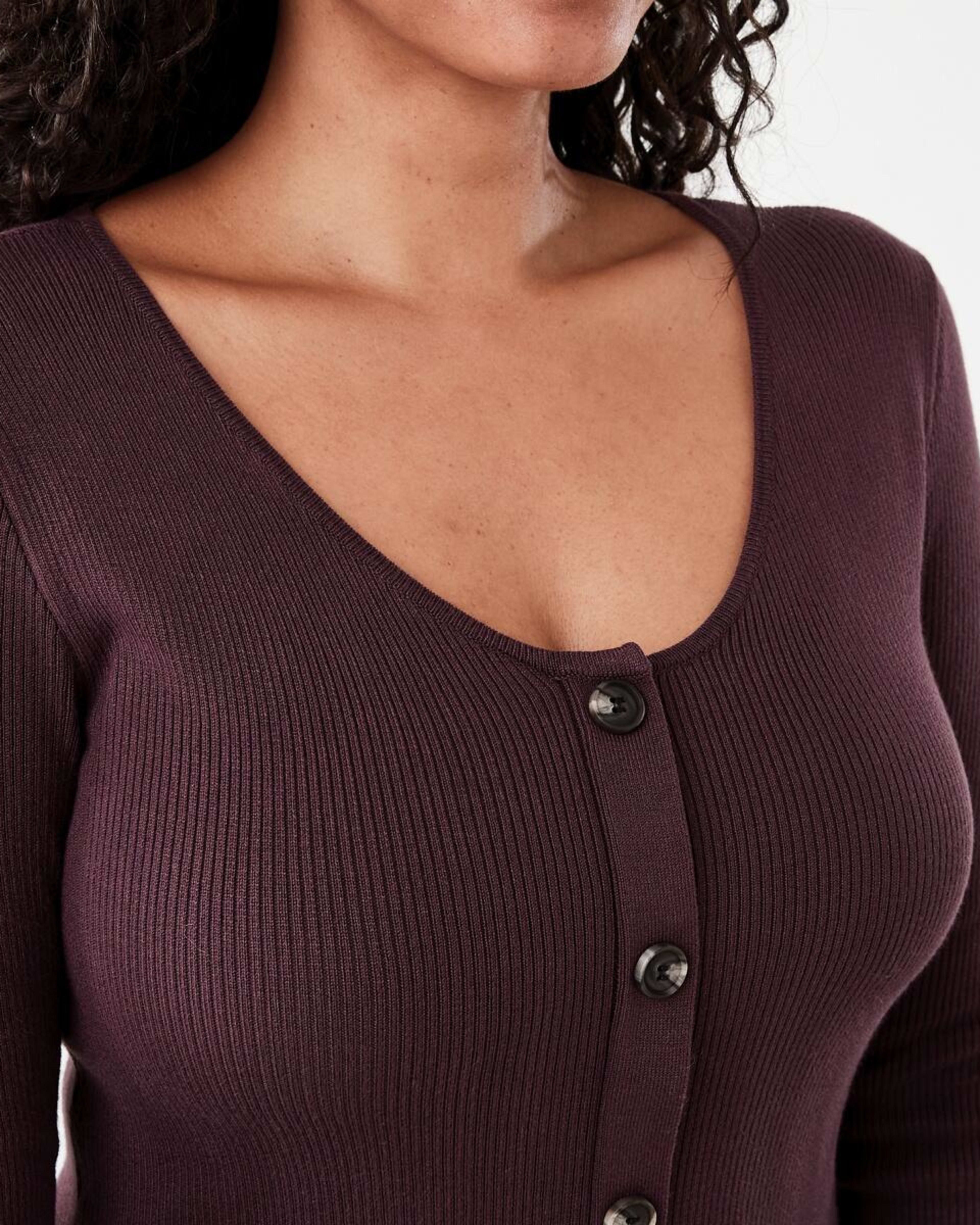 5 Long Sleeve Button Through Knit Maxi Dress Berry Marl, 5 of 6