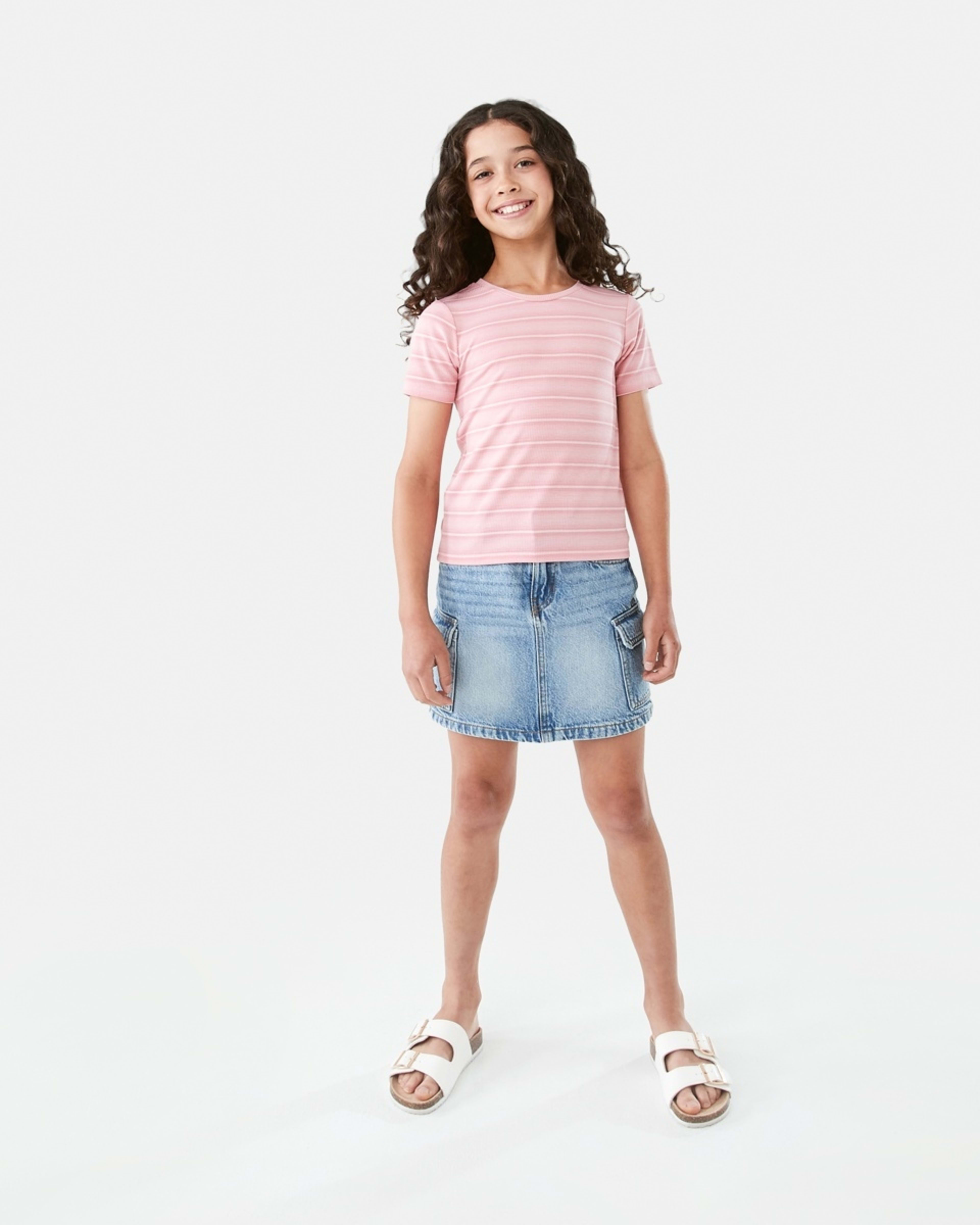6 Short Sleeve Rib Top Pnk Stripe, 6 of 9