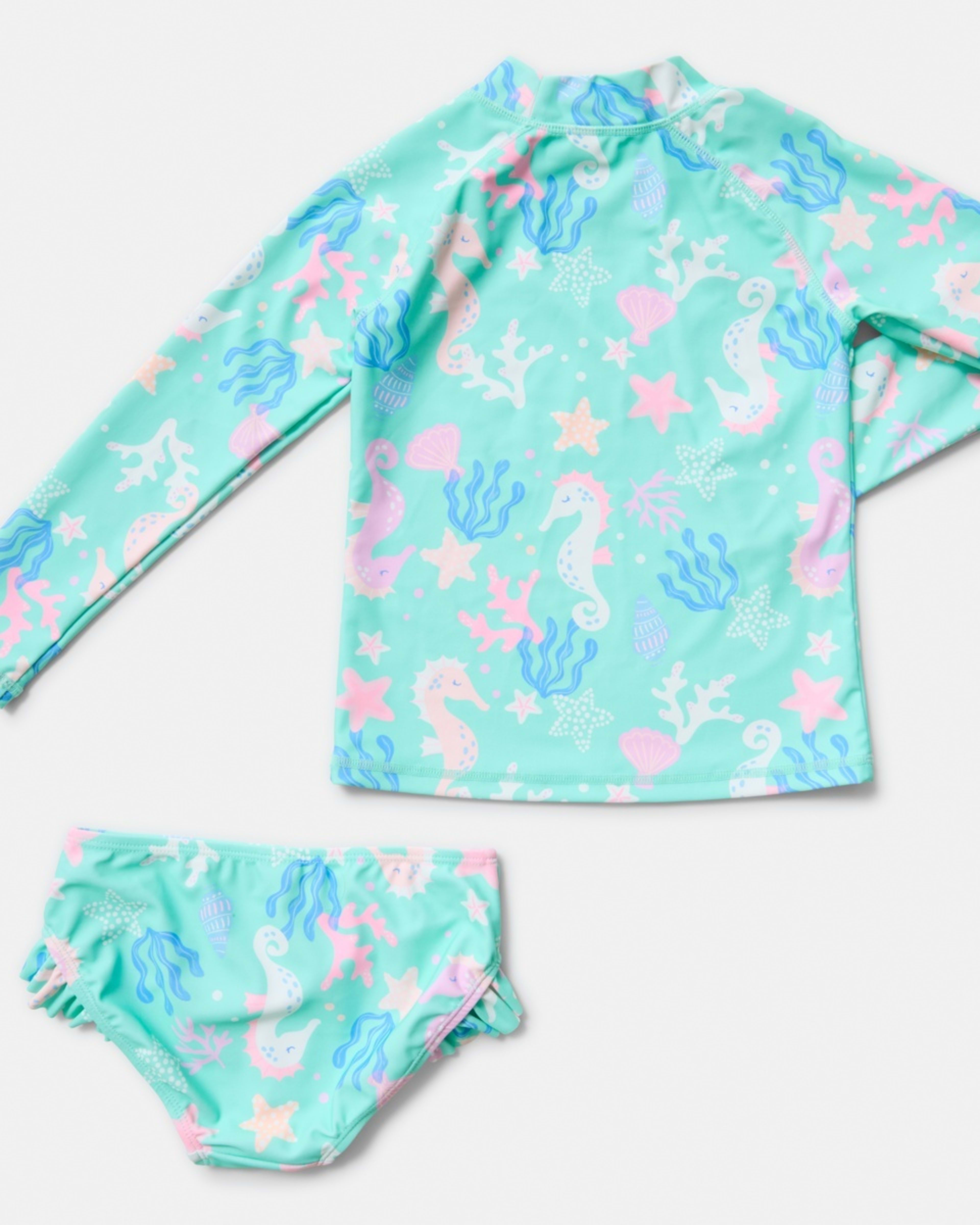 6 2 Piece Long Sleeve Rash Swim Set OCEAN TREASURES ARUBA BLUE, 6 of 10