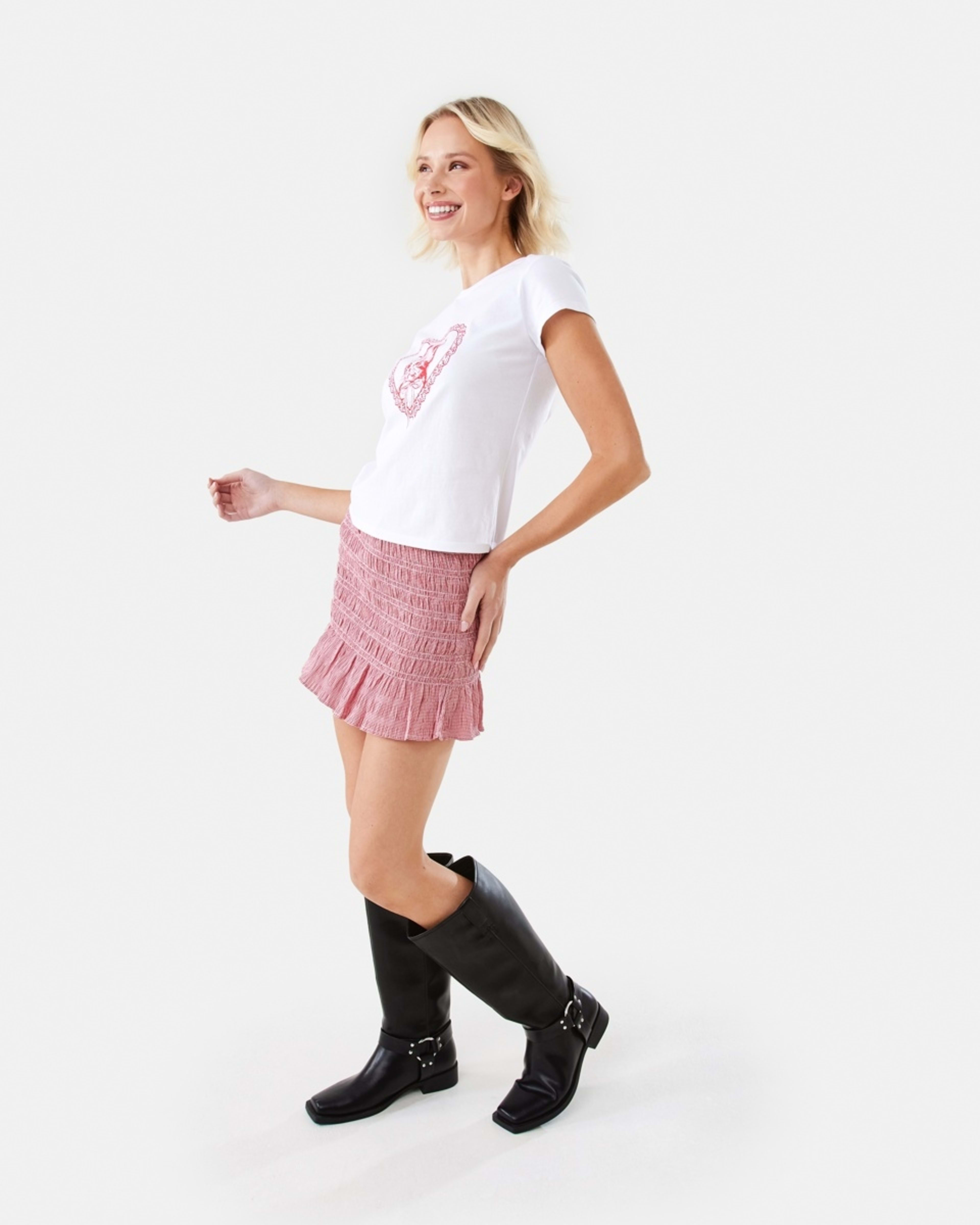 5 Shirred Mini Skirt Red Chk, 5 of 9