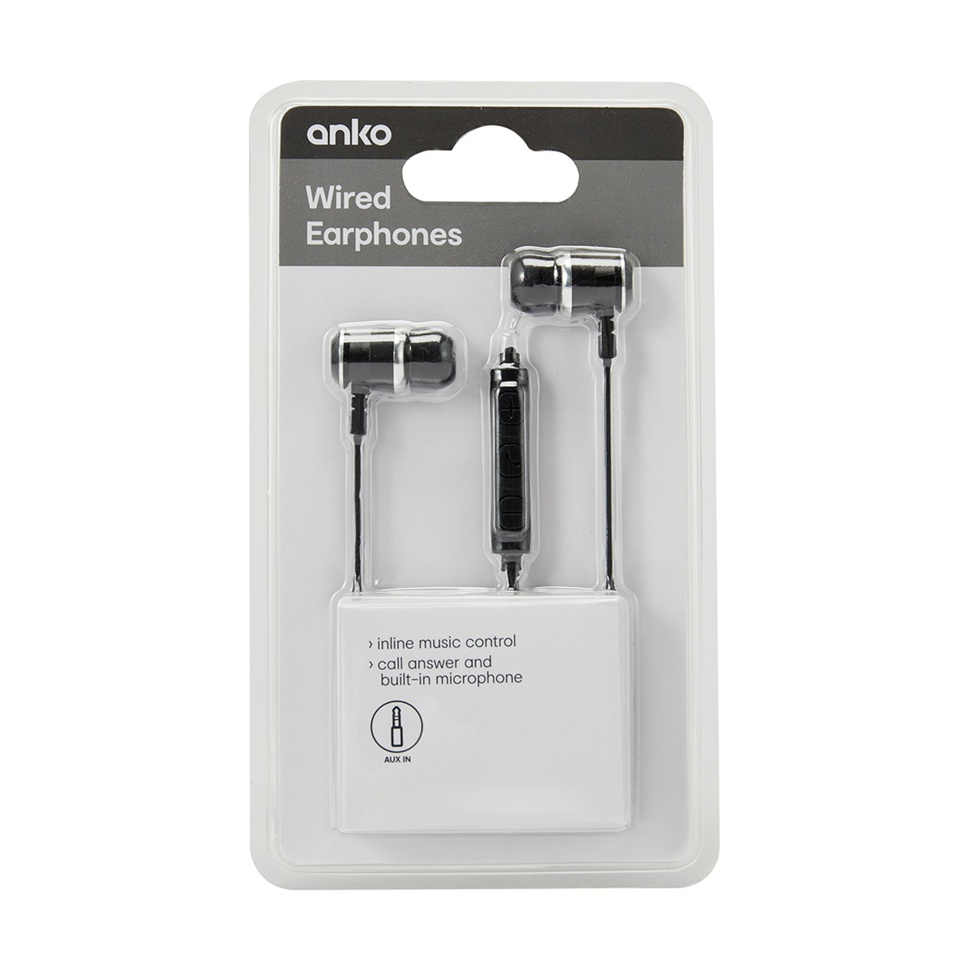 Wired Earphones Black Kmart