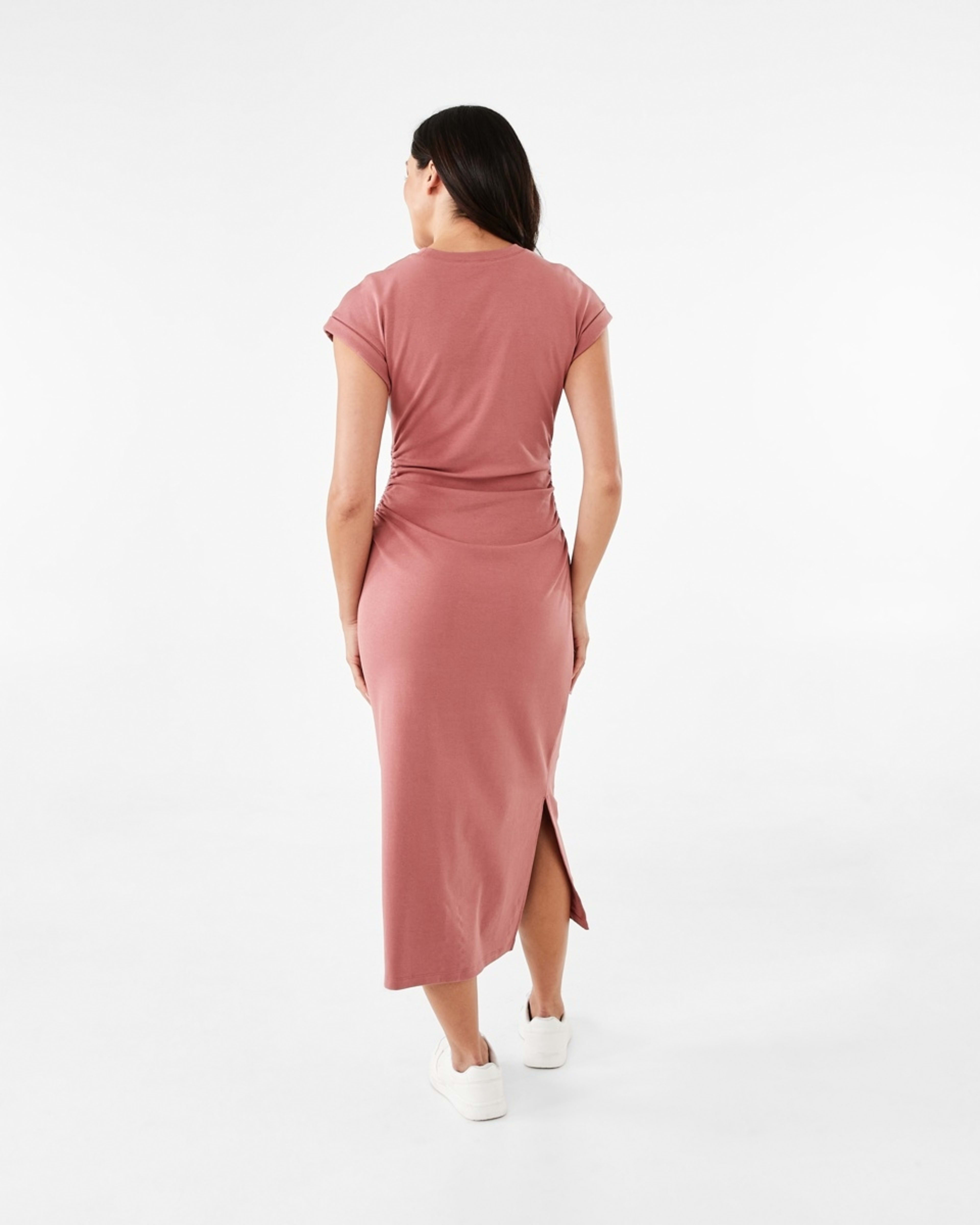 3 Short Sleeve Extended Ruched Midi Dress Soft Red, 3 of 7