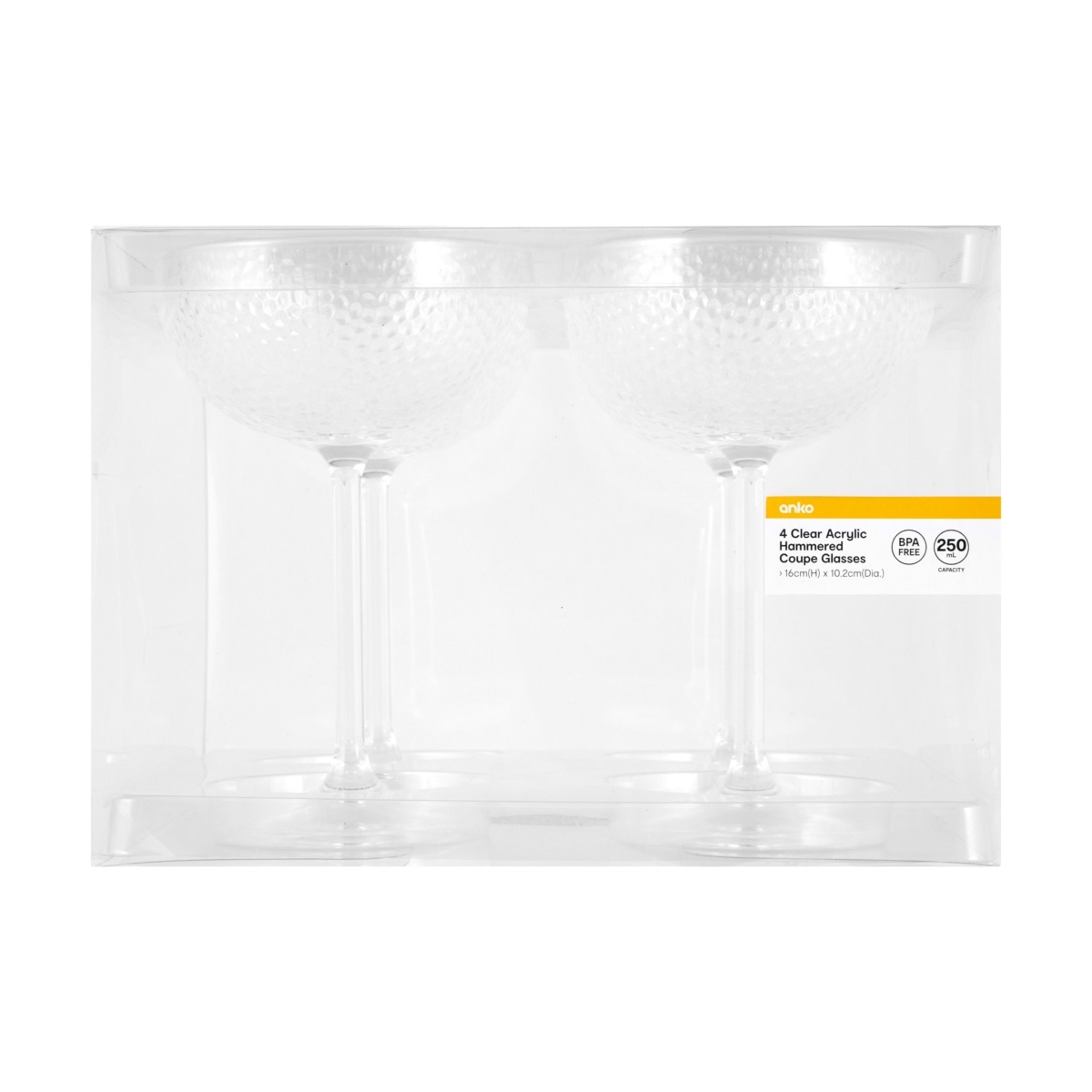 5 4 Clear Acrylic Hammered Coupe Glasses, 5 of 5
