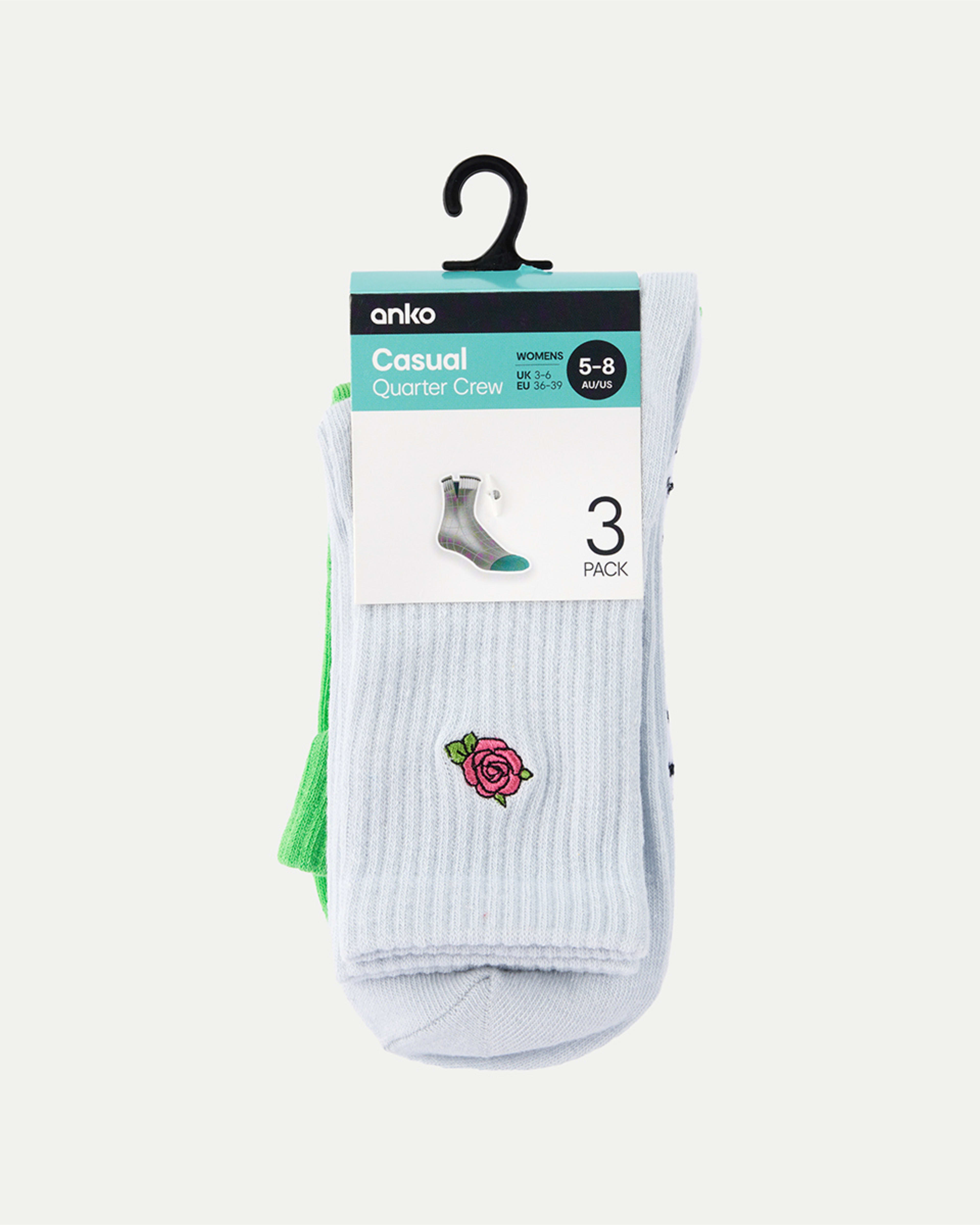 3 3 Pack Rib Quarter Crew Socks Rose, 3 of 3