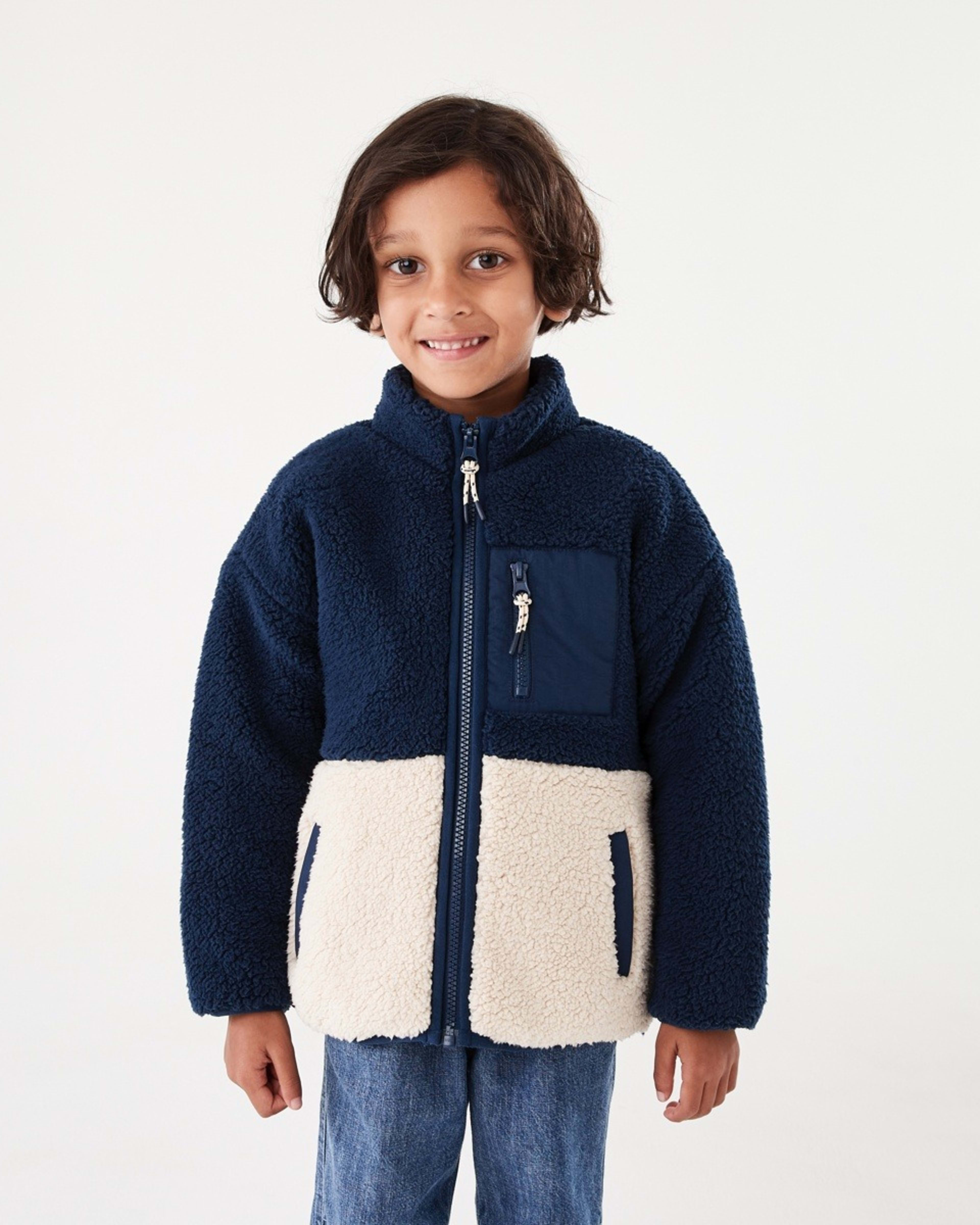 2 Colour Block Sherpa Jacket Dress Blue, 2 of 10