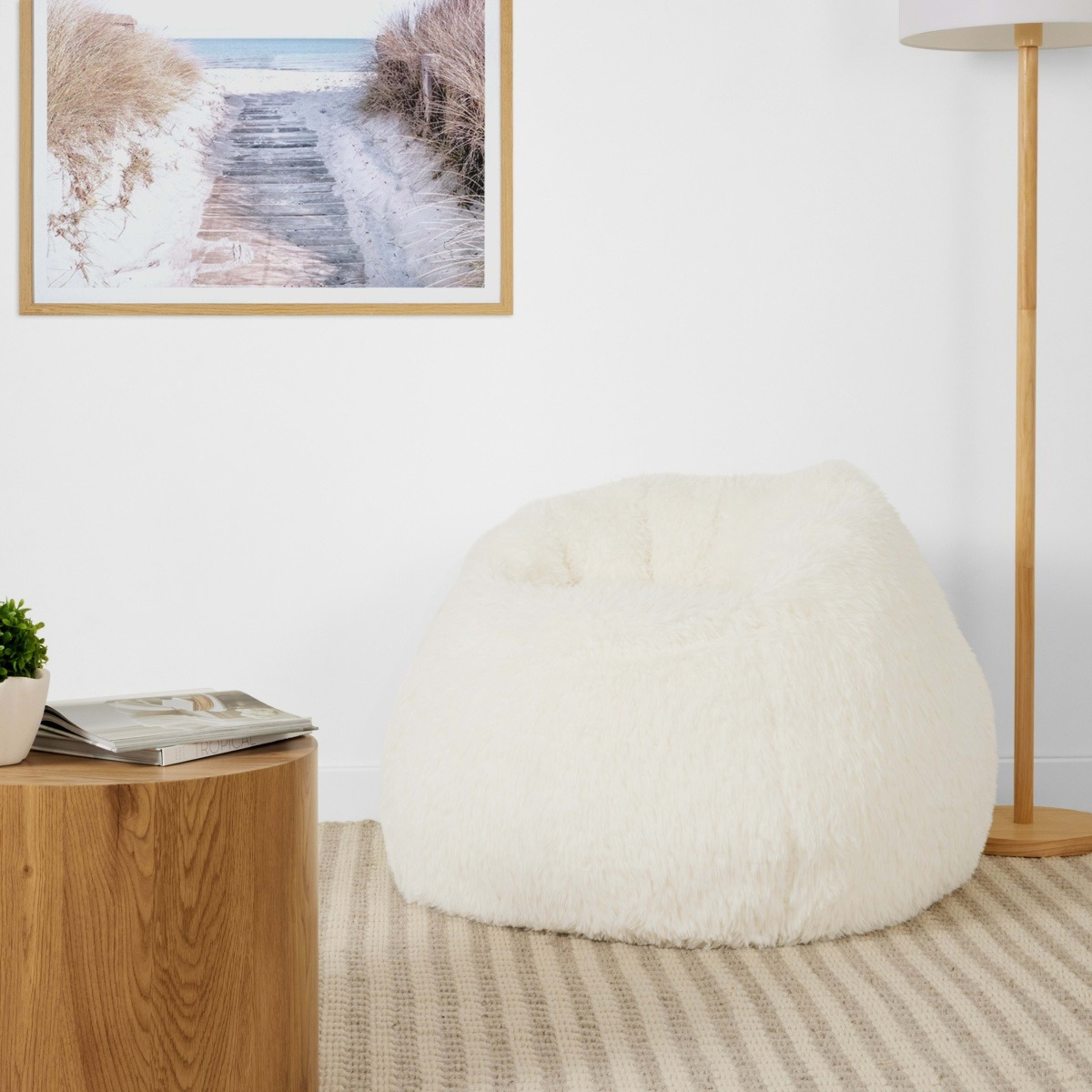 1 Fluffy Bean Bag - White, 1 of 8