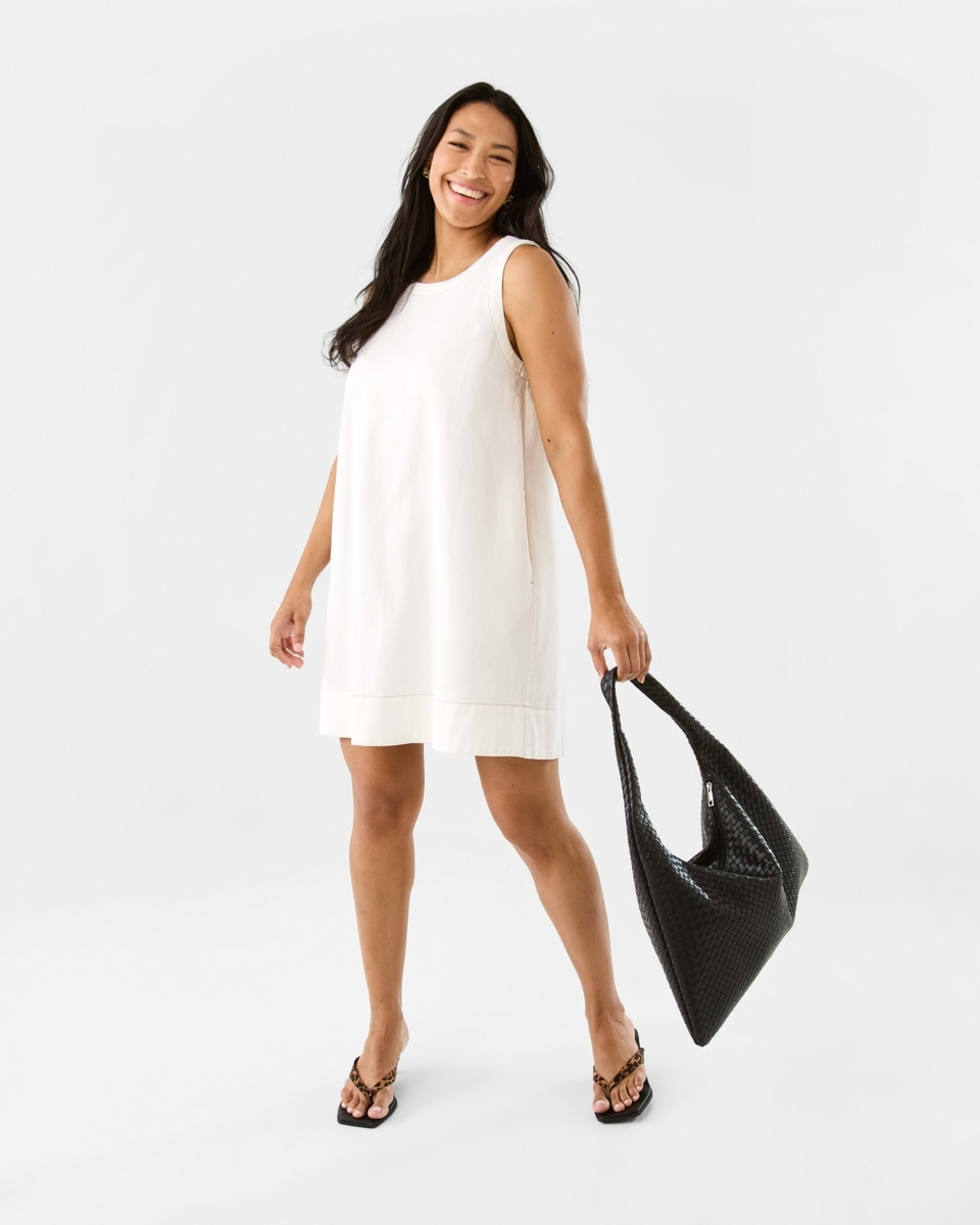 11 Sleeveless Denim Swing Mini Dress Ecru, 11 of 11