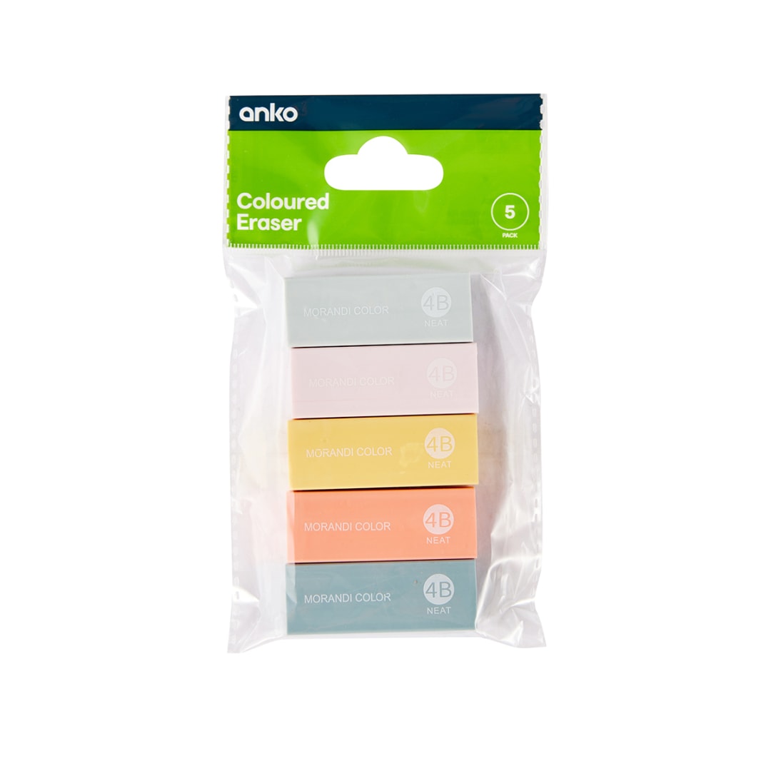 5 Pack Coloured Erasers Kmart